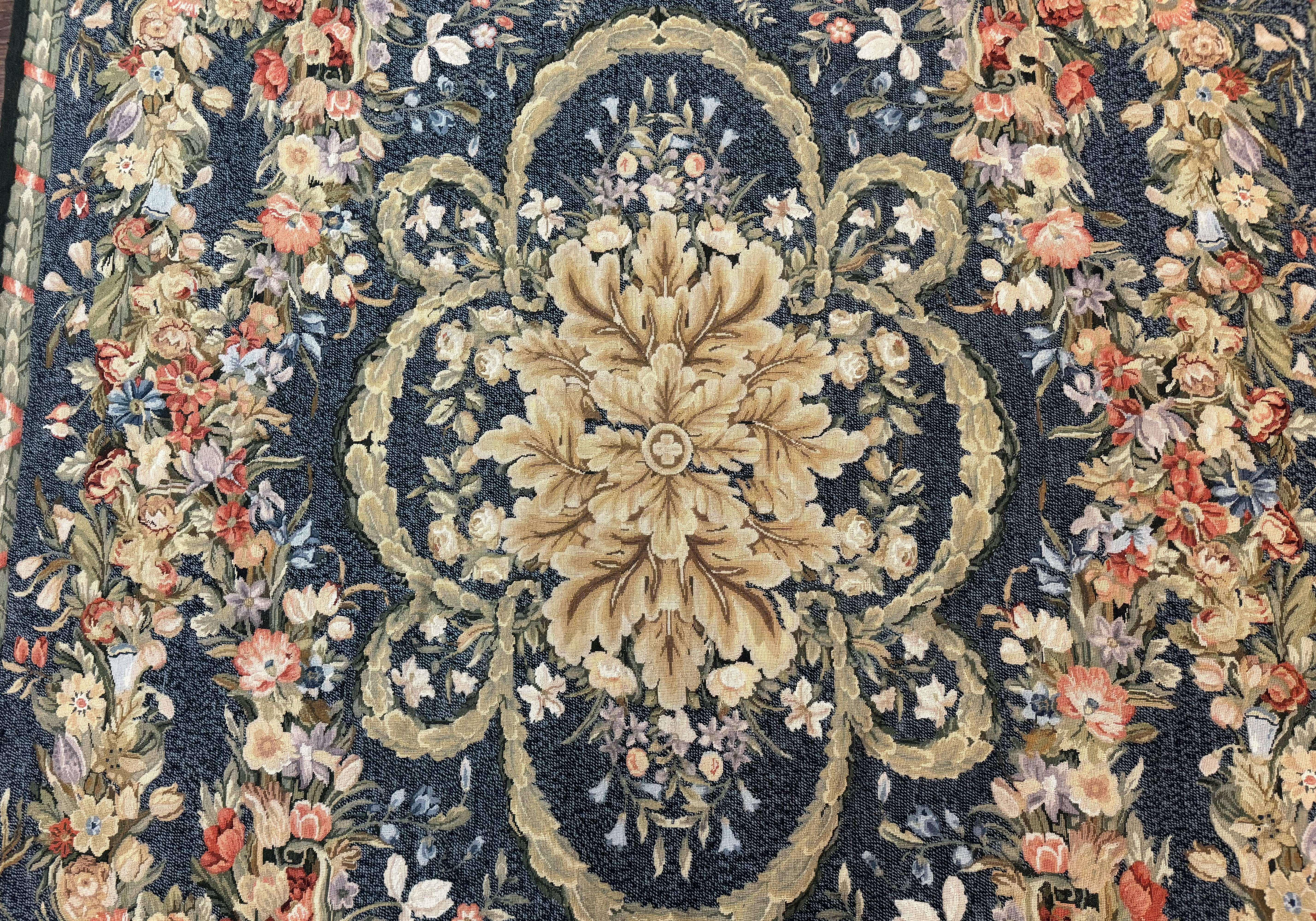 Needlepoint Rug 6x9, Petitepoint Area Rug, Floral Bouquets, European Aubusson French Design, Wool - Jewel Rugs