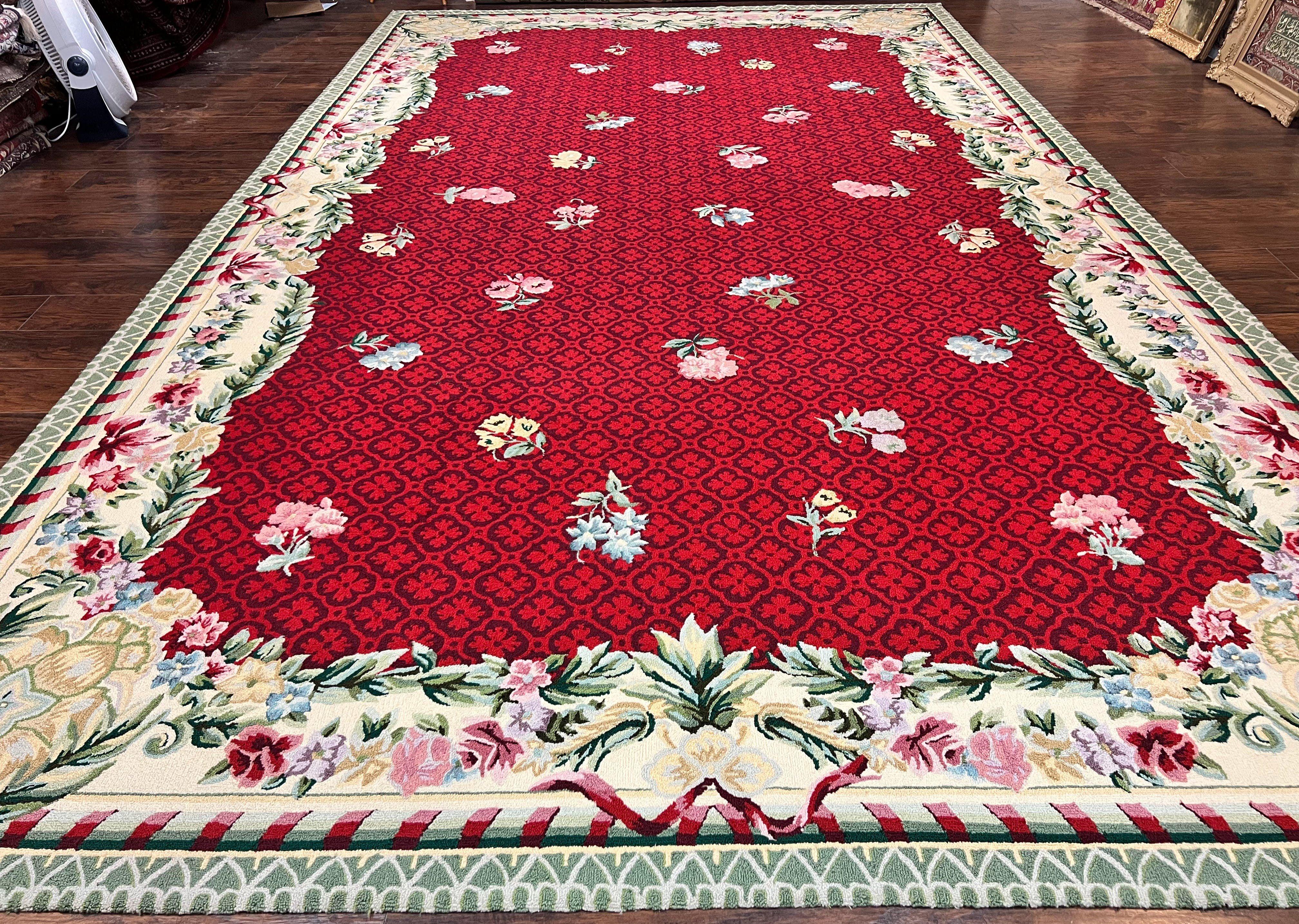 Vintage Stark Rug 10x17, Stark Carpet 10 x 17, Hooked Rug, Aubusson French European Design, Red, Elegant, Wool Palace Sized Rug - Jewel Rugs