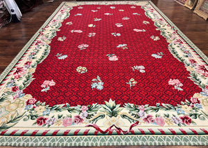 Vintage Stark Rug 10x17, Stark Carpet 10 x 17, Hooked Rug, Aubusson French European Design, Red, Elegant, Wool Palace Sized Rug