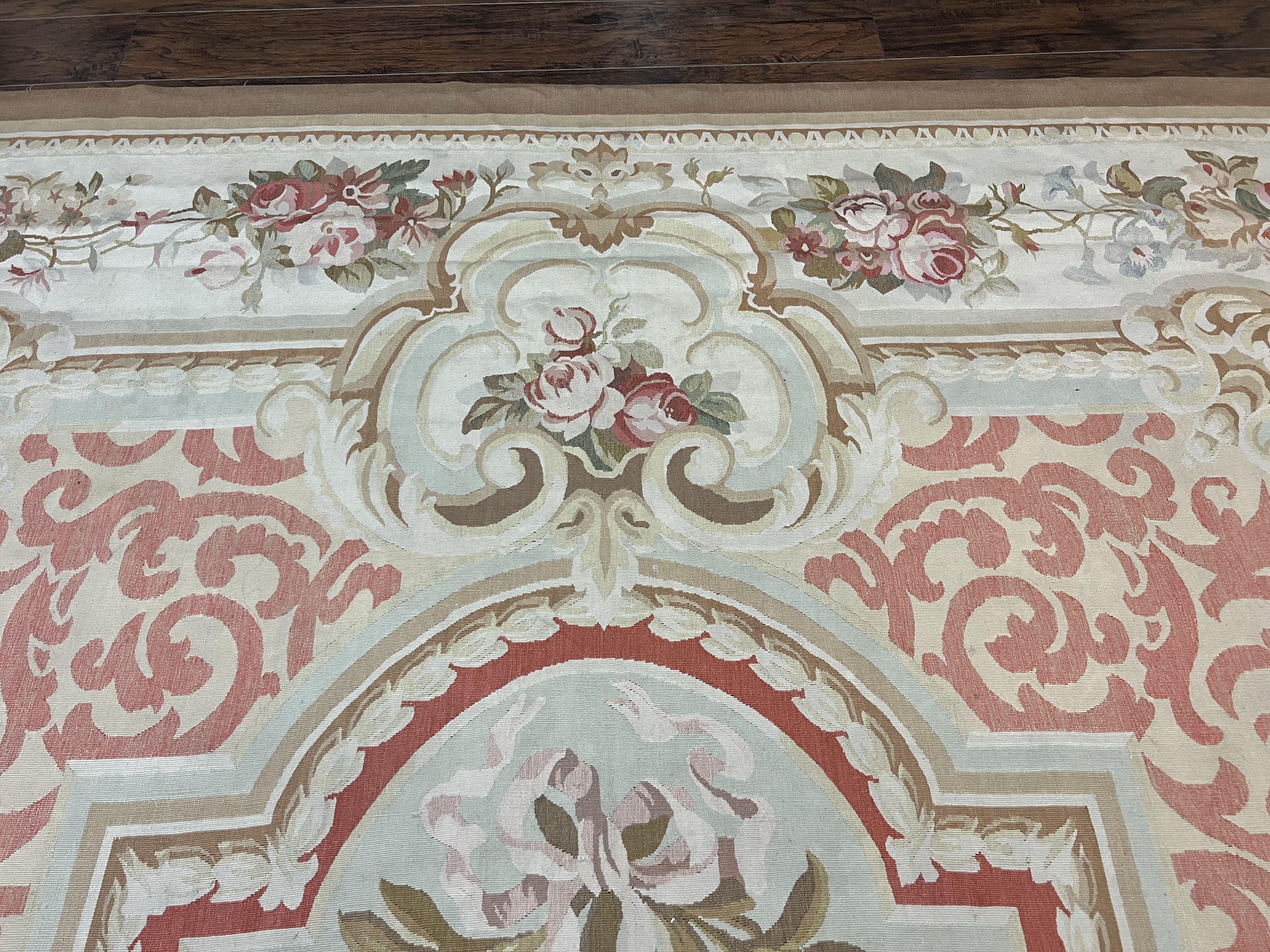 Aubusson Rug 10x14, Wool Handmade Vintage Carpet, Elegant French European Design Rug, Large Room Sized Aubusson Rug, Stark Carpet - Jewel Rugs