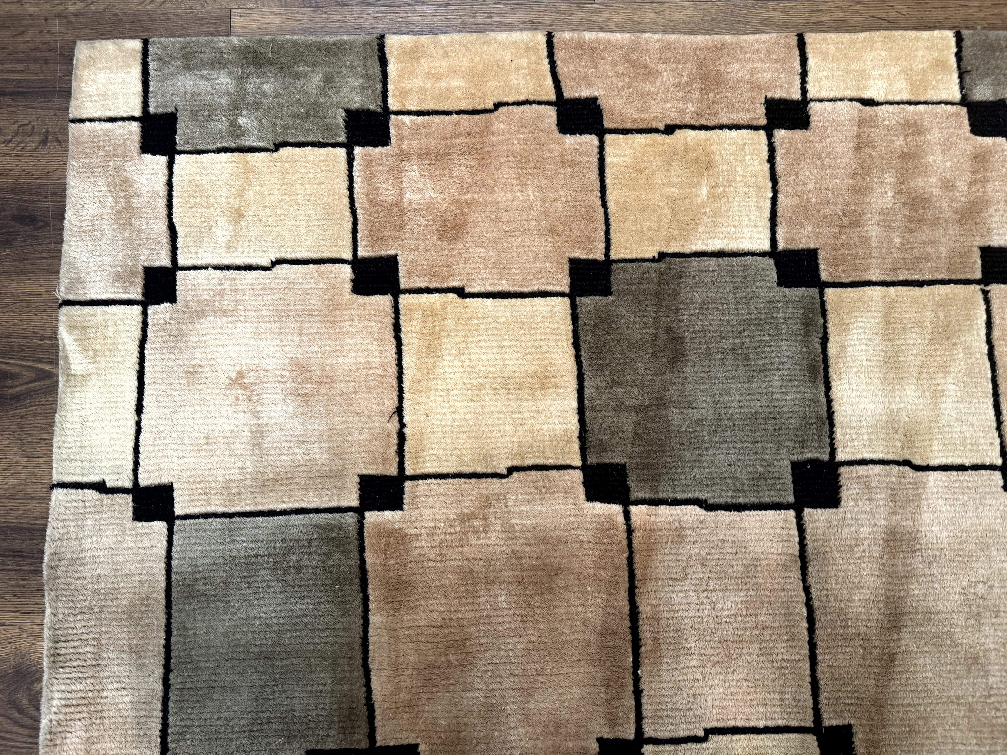 Tibetan Wool Rug 5x8, Contemporary Modern Carpet, Abstract Design, Soft Thick Pile, Pair A - Jewel Rugs