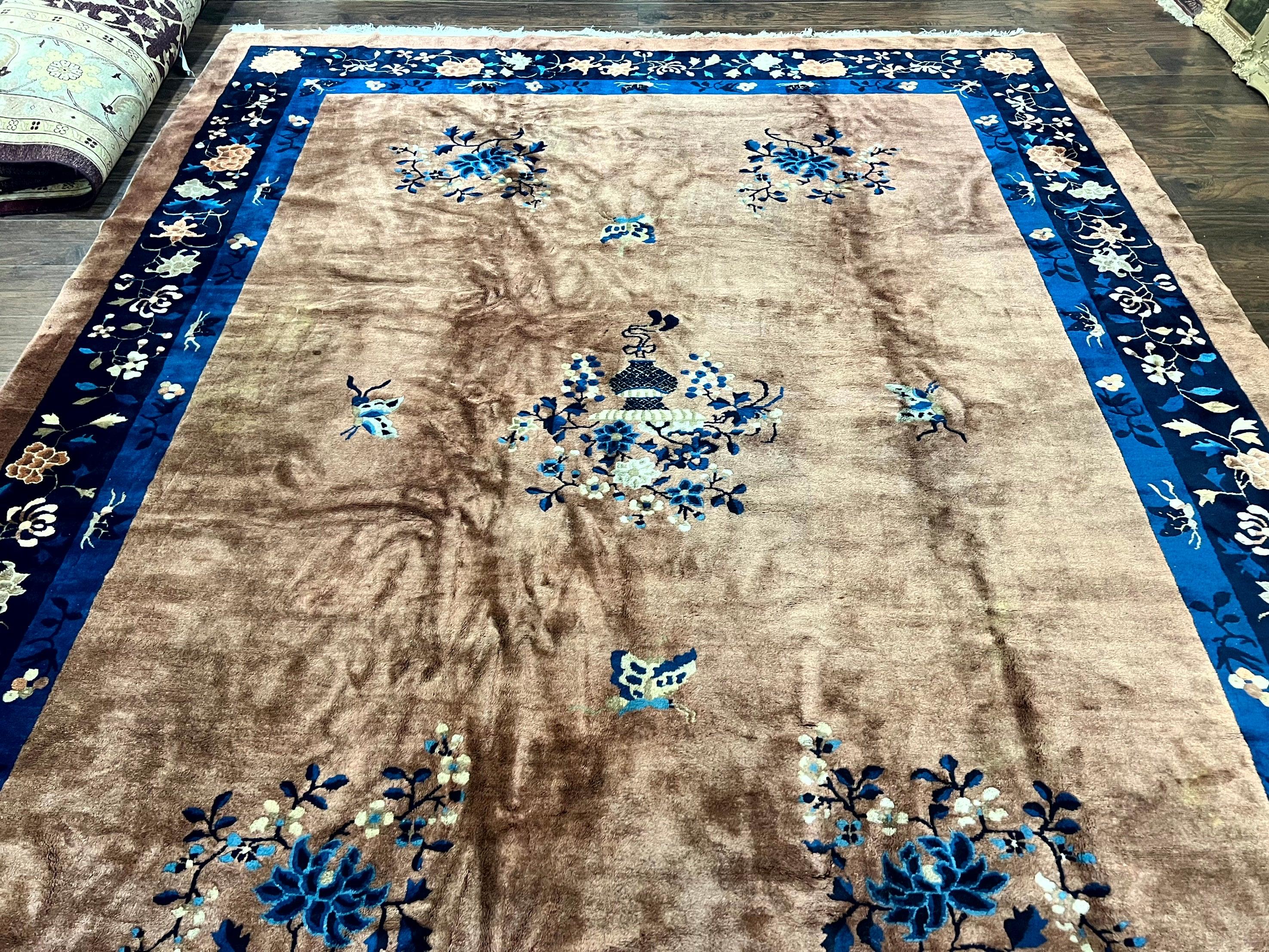 Antique Chinese Wool Rug 9x12, Large Peking Carpet, Handmade, Nichols Rug - Jewel Rugs
