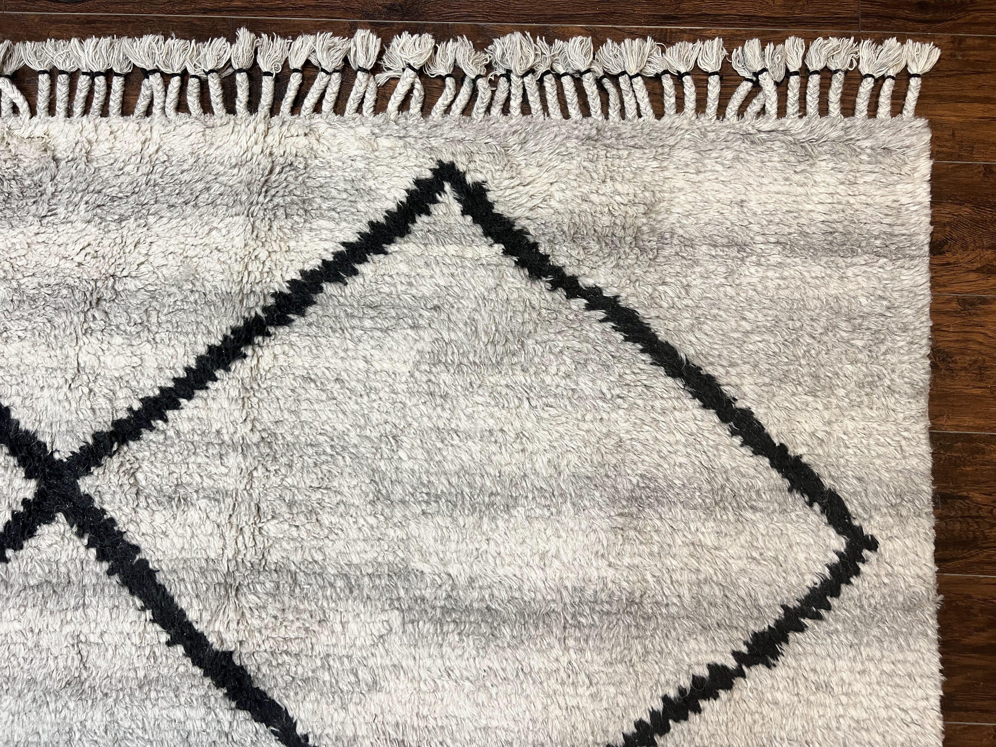 Modern Shag Rug 8x10, Gray and Black, Wool and Cotton, Lulu and Georgia, Handmade Indian Shag Rug - Jewel Rugs