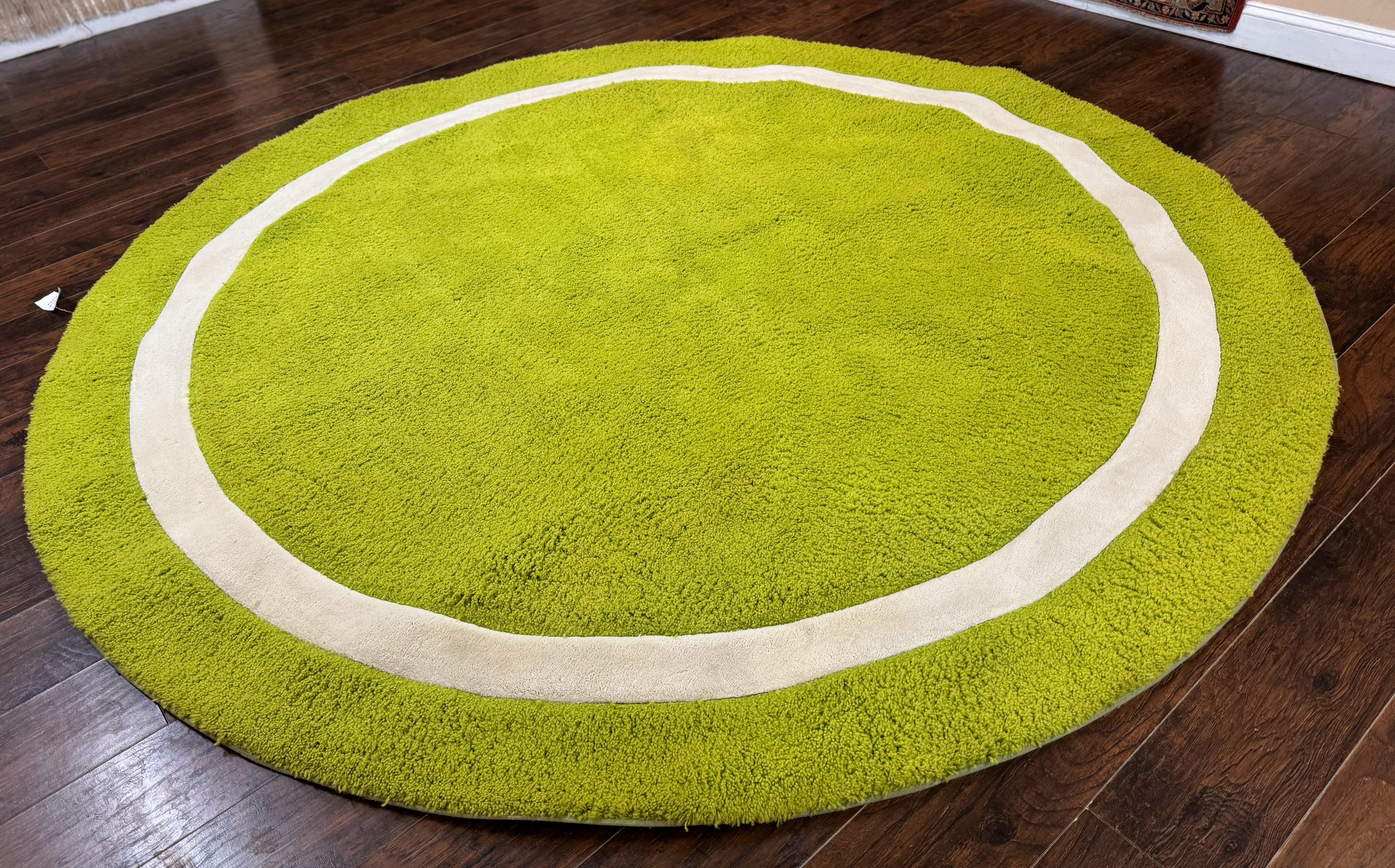 Large Round Rug 9x9, Vintage Retro Design, Lime Green - Jewel Rugs