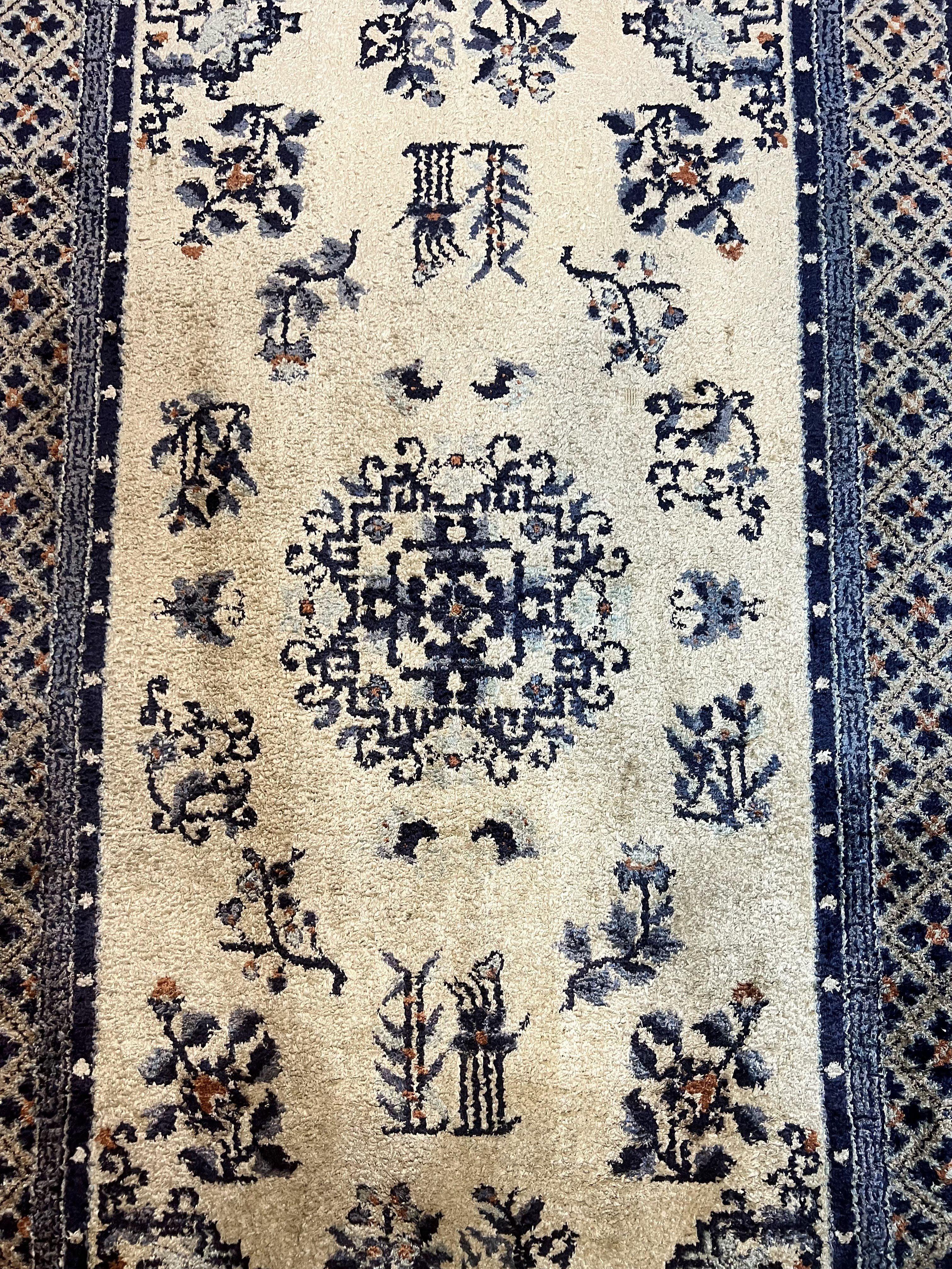Silk Chinese Rug 3x5, Vintage Handmade Peking Carpet, Asian Oriental Art Deco Rug - Jewel Rugs