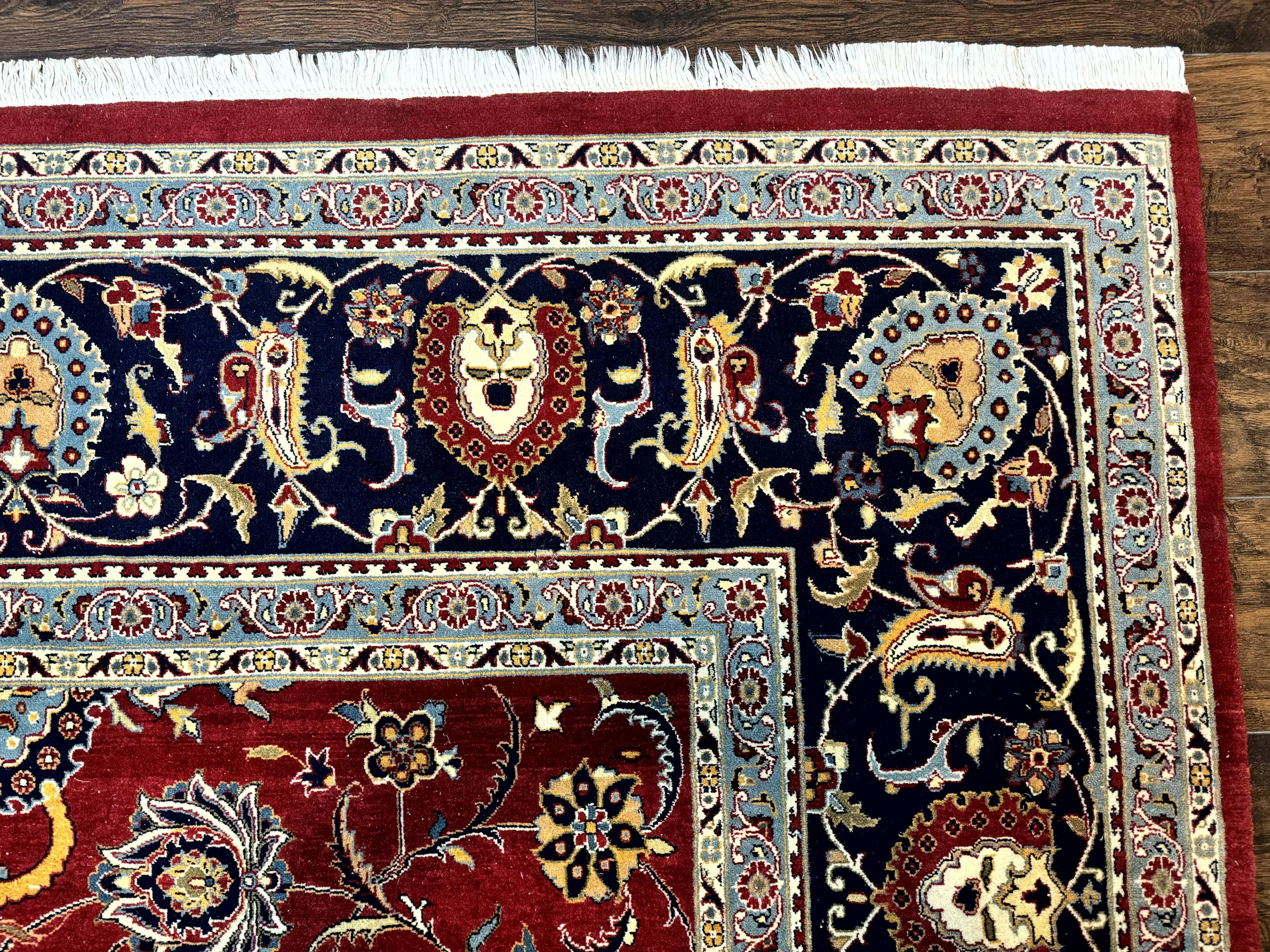 Pak Persian Rug 9x12, Red and Navy Blue, Floral Allover, Hand Knotted Vintage Wool Carpet, Fine 260 KPSI - Jewel Rugs