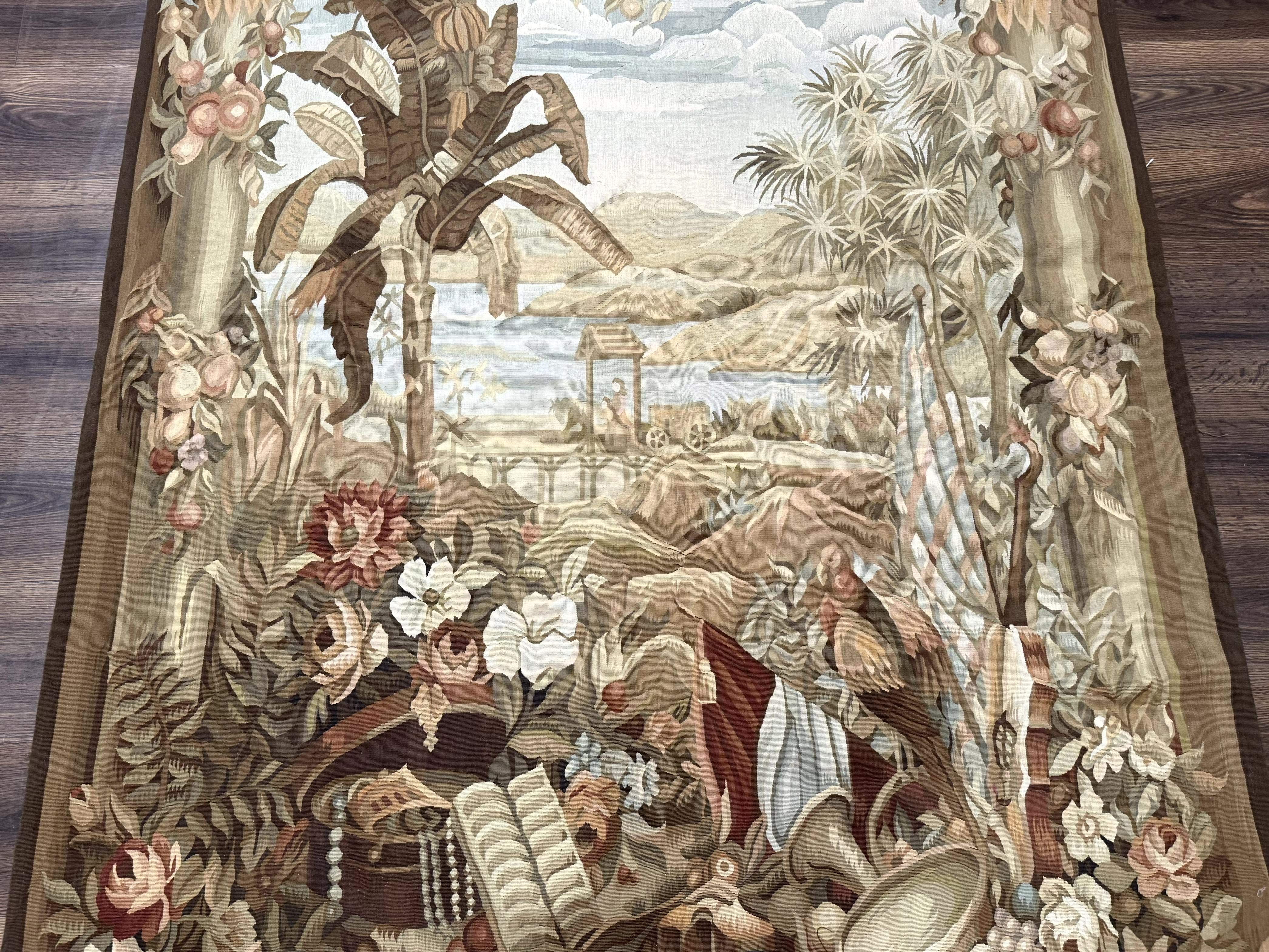 Vintage French Tapestry 5x7, Handmade, Wool, Aubusson Weave - Jewel Rugs