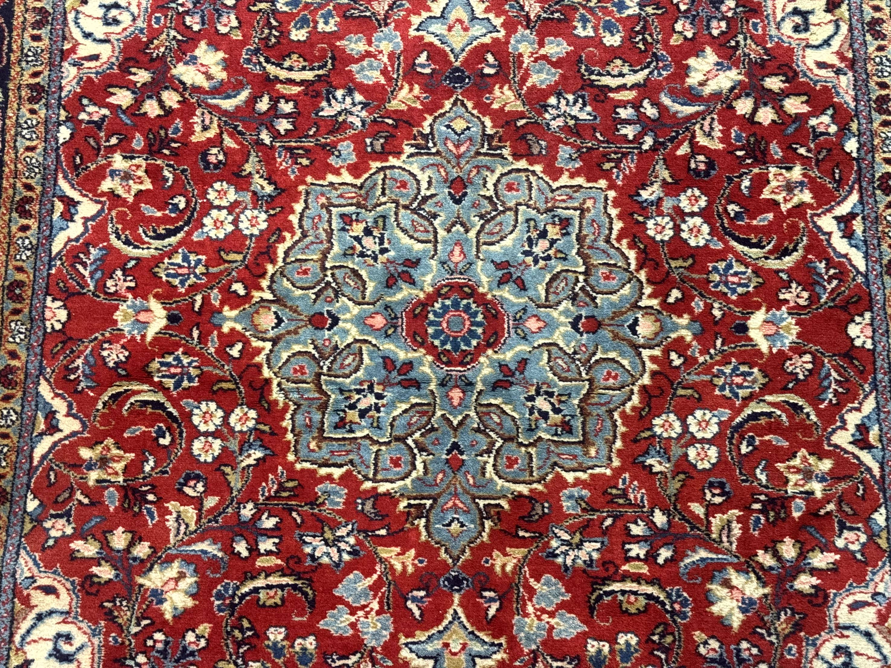 Persian Sarouk Rug 4x7, Red Navy Blue Vintage Wool Medallion Carpet - Jewel Rugs