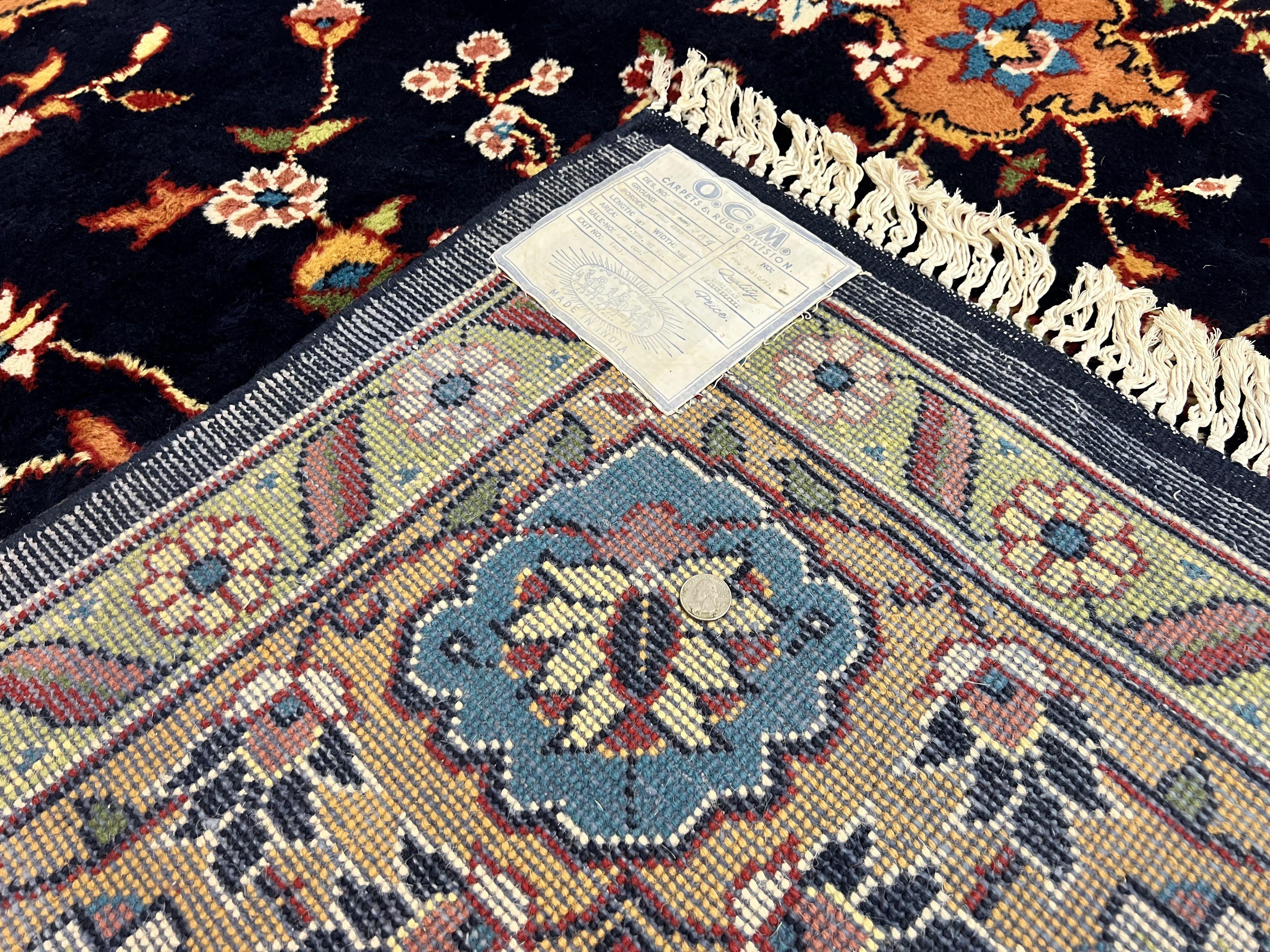 Indo Persian Rug 12x15, Mahal Sarouk Rug 12 x 15, Wool Hand Knotted Vintage Carpet, Navy Blue, Oversized Rug, Center Medallion - Jewel Rugs