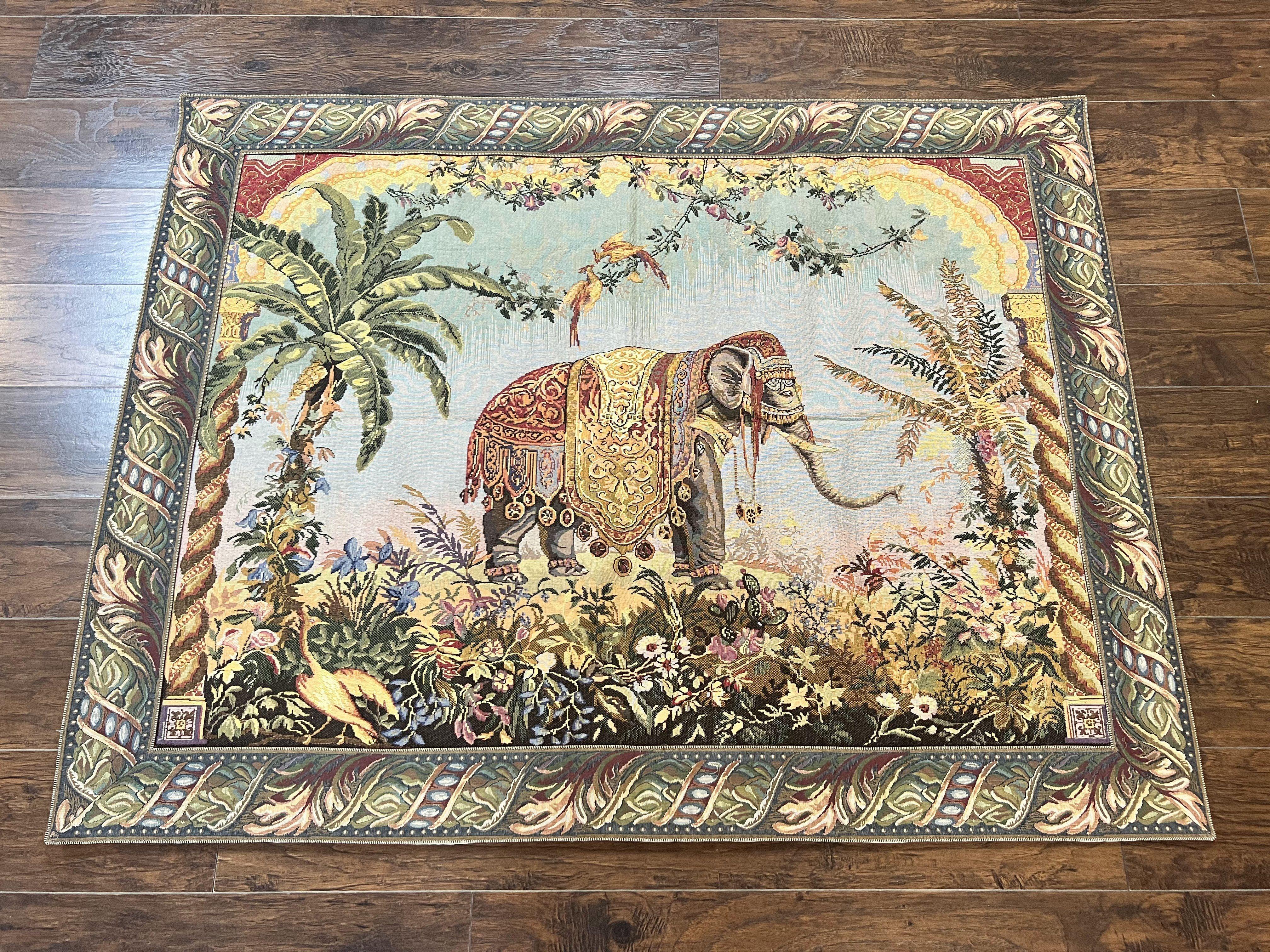 Vintage Tapestry 4 x 5.6, Adorned Elephant Pictorial - Jewel Rugs