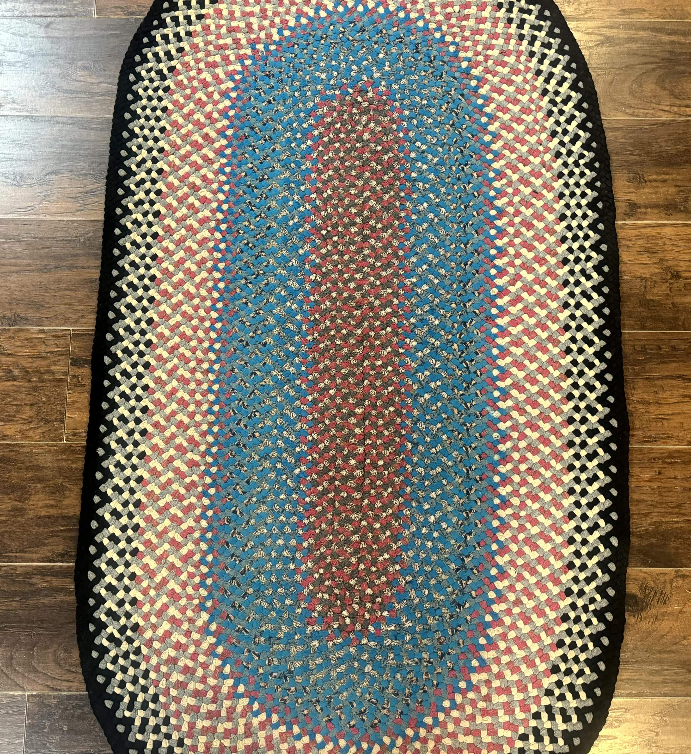 American Braided Rug 3 x 5.6, Oval Braided Rug, Multicolor, Blue - Jewel Rugs