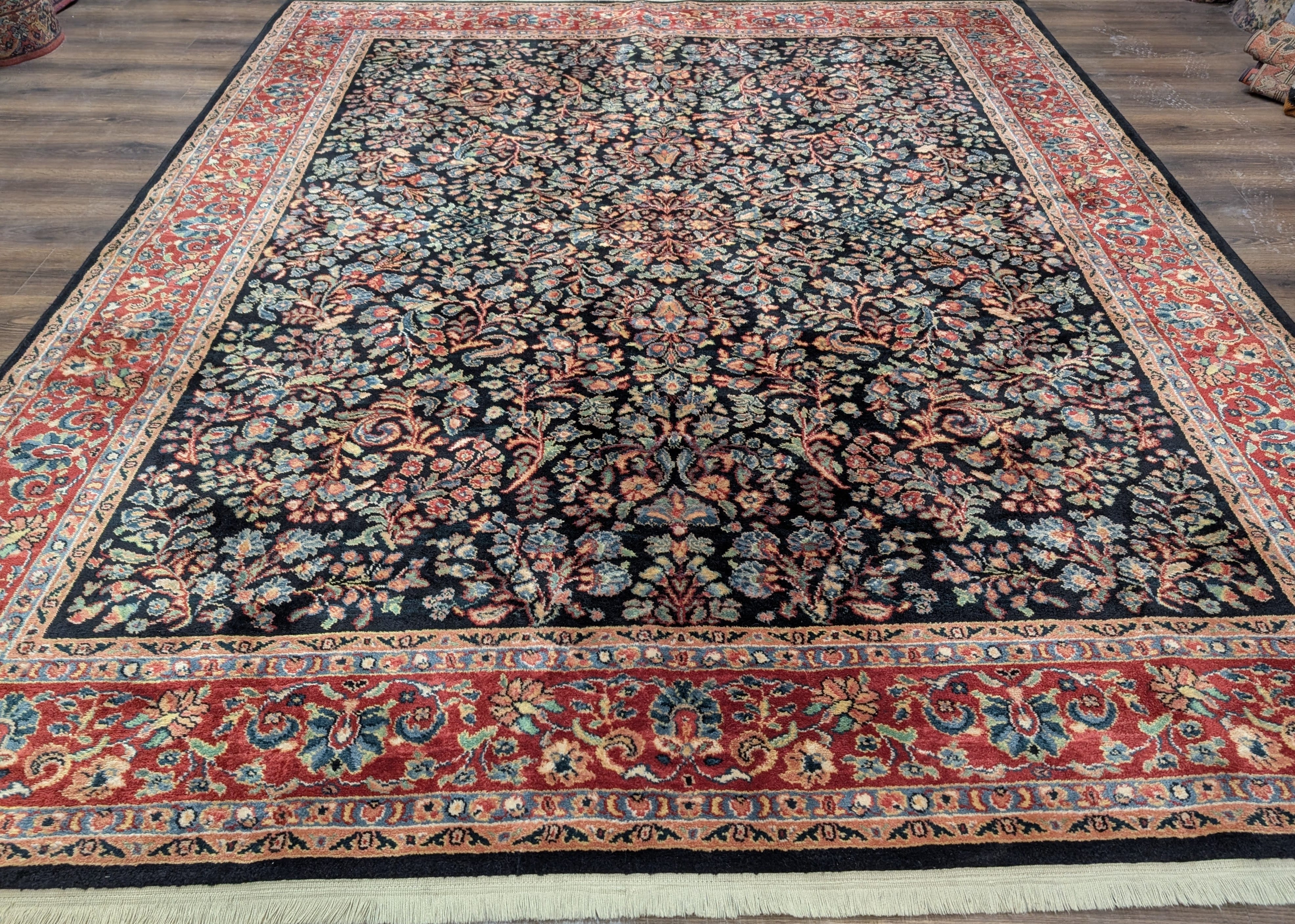 Karastan Rug 8.8 x 10.6, Black Antique Sarouk #800/803, Vintage, Wool, Classic Traditions Collection - Jewel Rugs