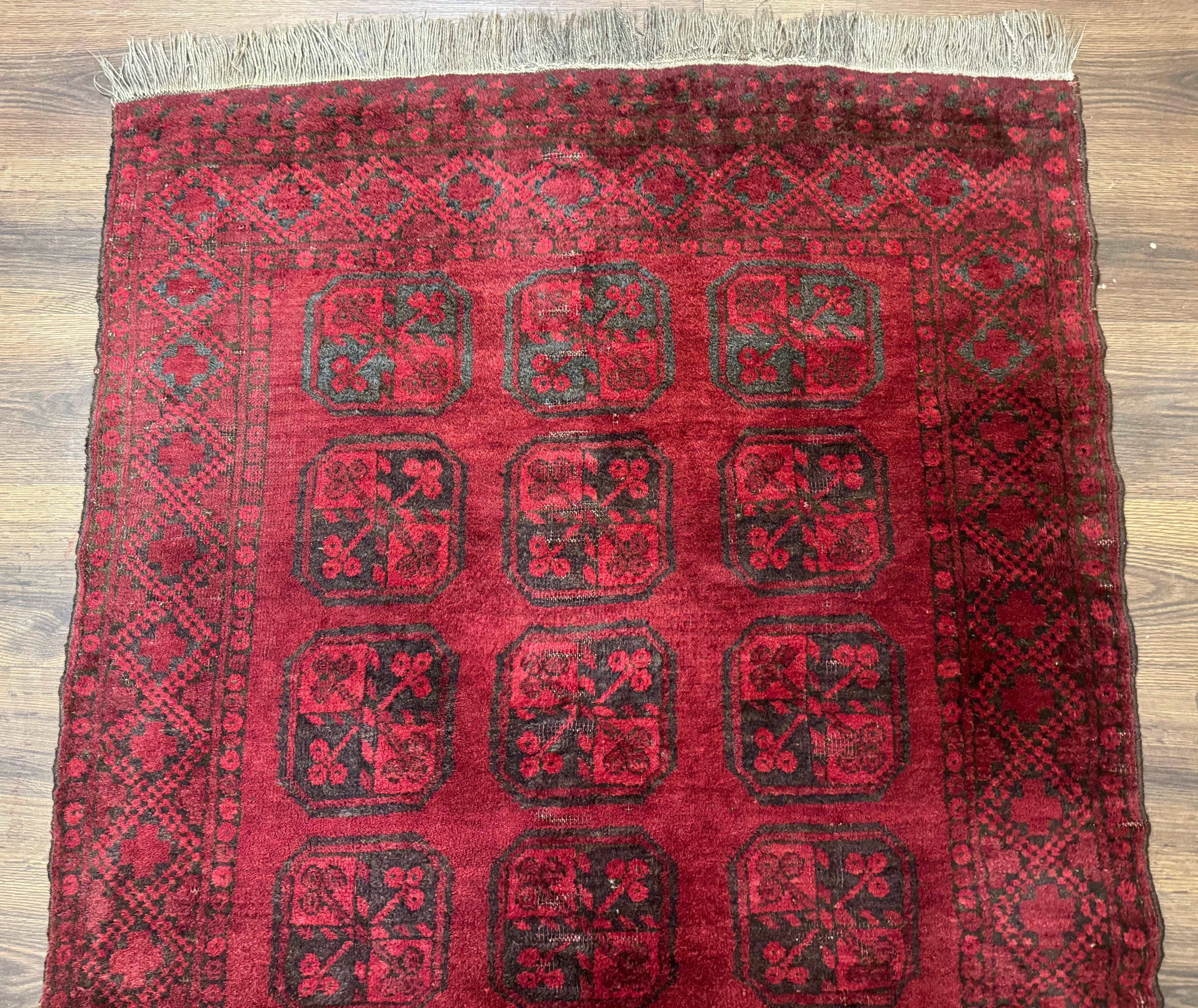 Afghan Turkoman Bokhara Bashir Rug 3x6, Red - Jewel Rugs