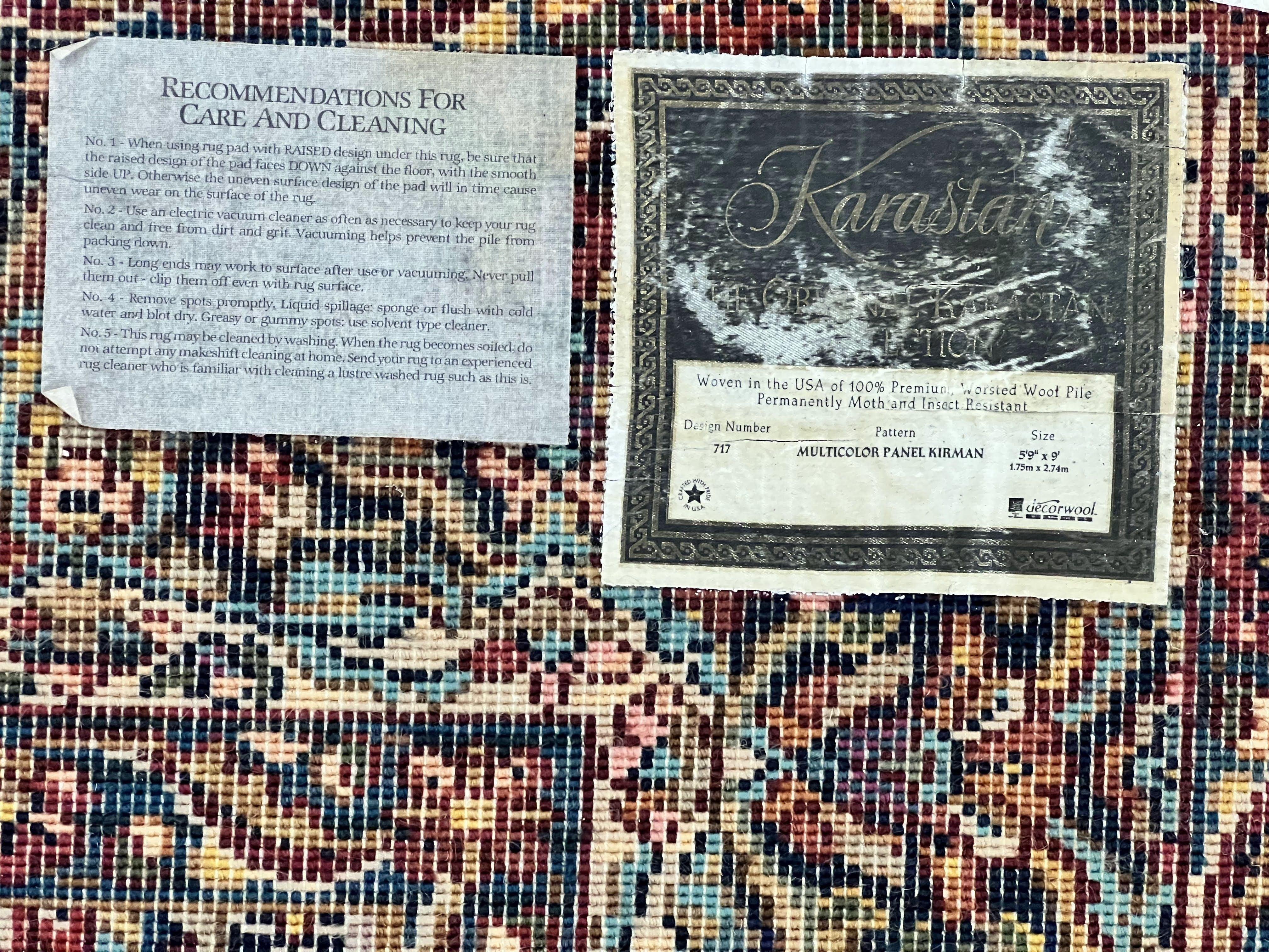 Karastan Multicolor Panel Kirman Rug #717, Wool Karastan Rug 5' 9" x 9', Vintage Multipanel Kirman, Original Karastan Collection 700 Series - Jewel Rugs