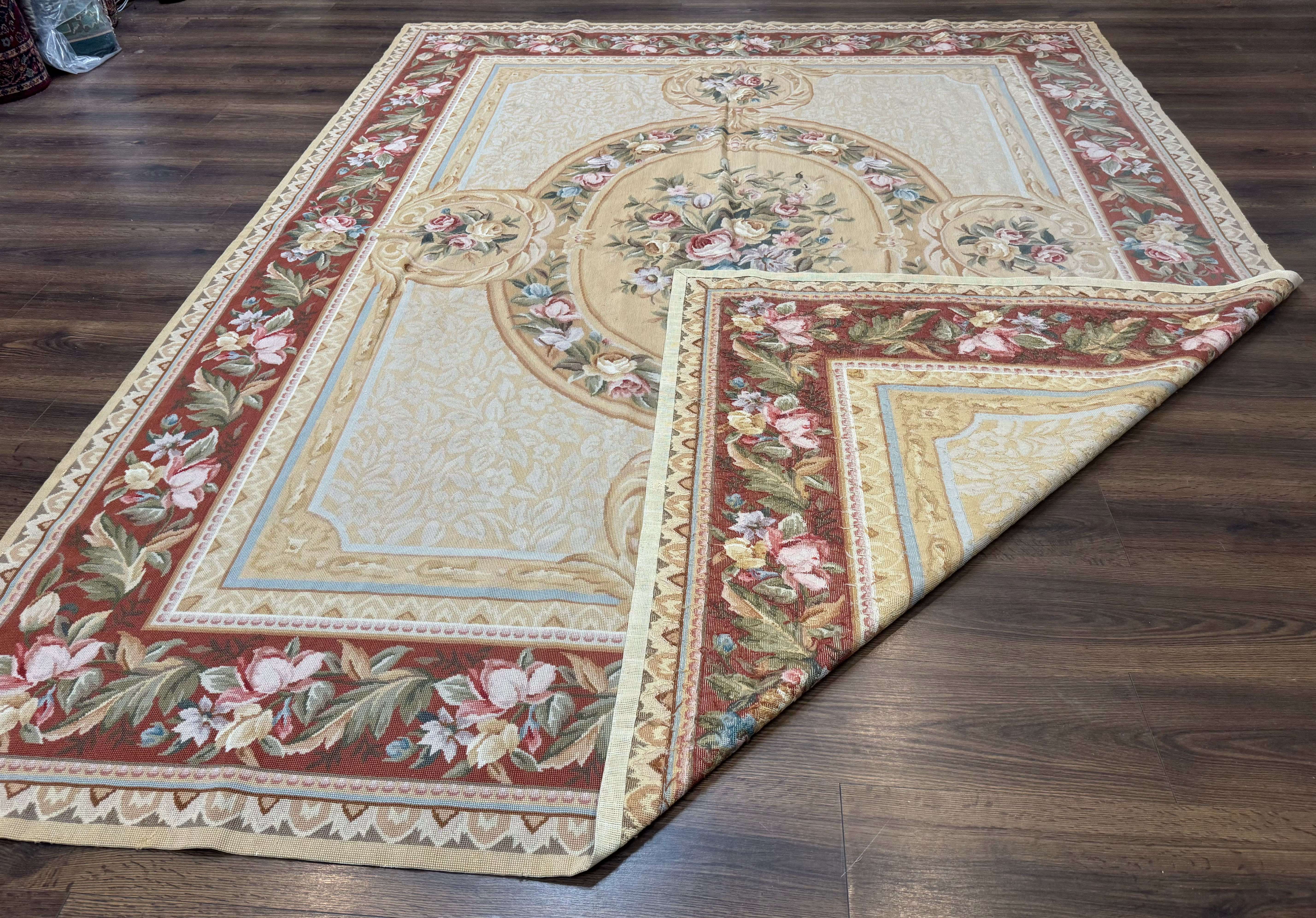 Needlepoint Rug 8x10, Aubusson Savonnerie European Carpet, Floral, Elegant - Jewel Rugs