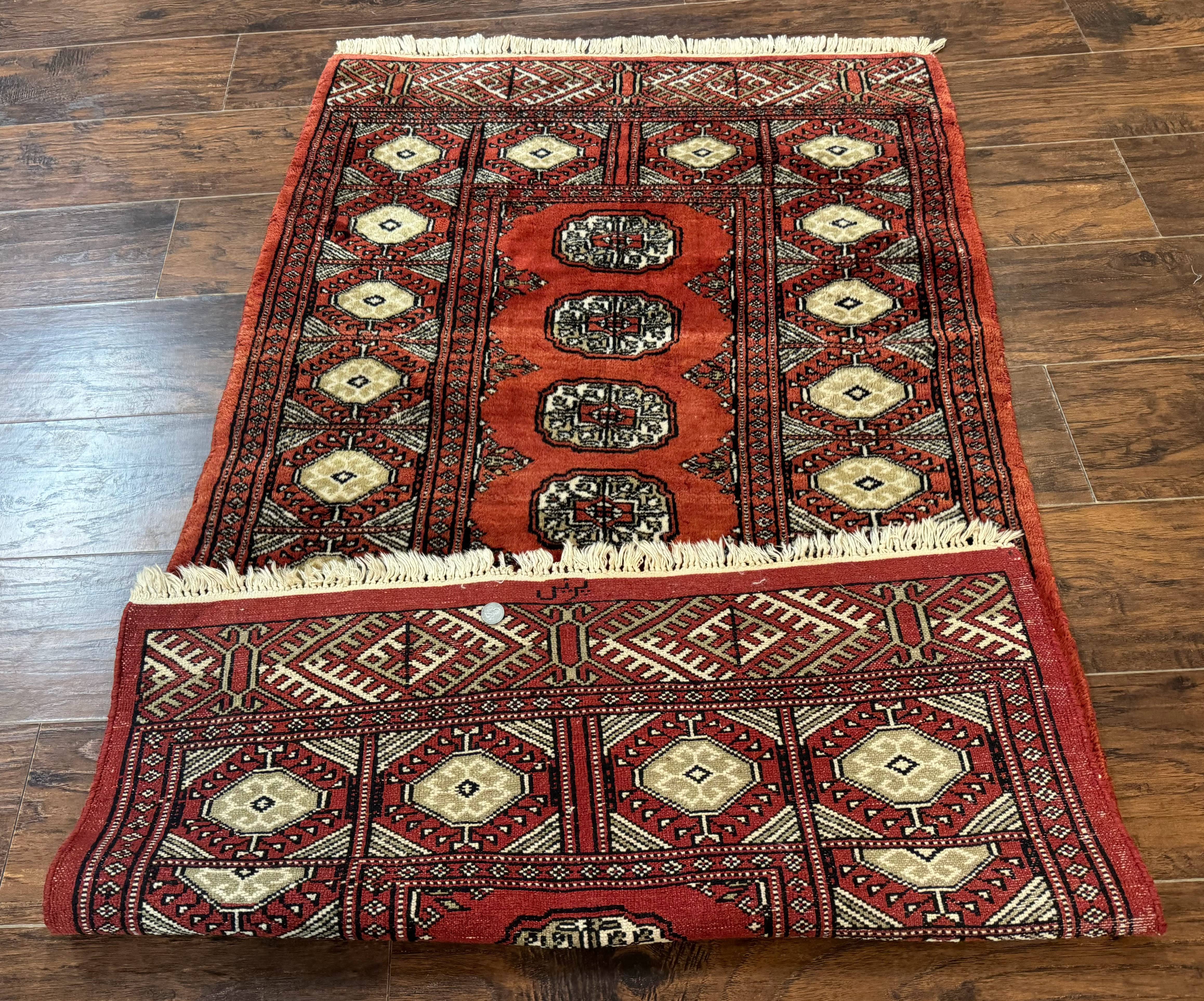 Red Pakistani Turkoman Rug 3x5, Bokhara Design, Vintage, Signed - Jewel Rugs