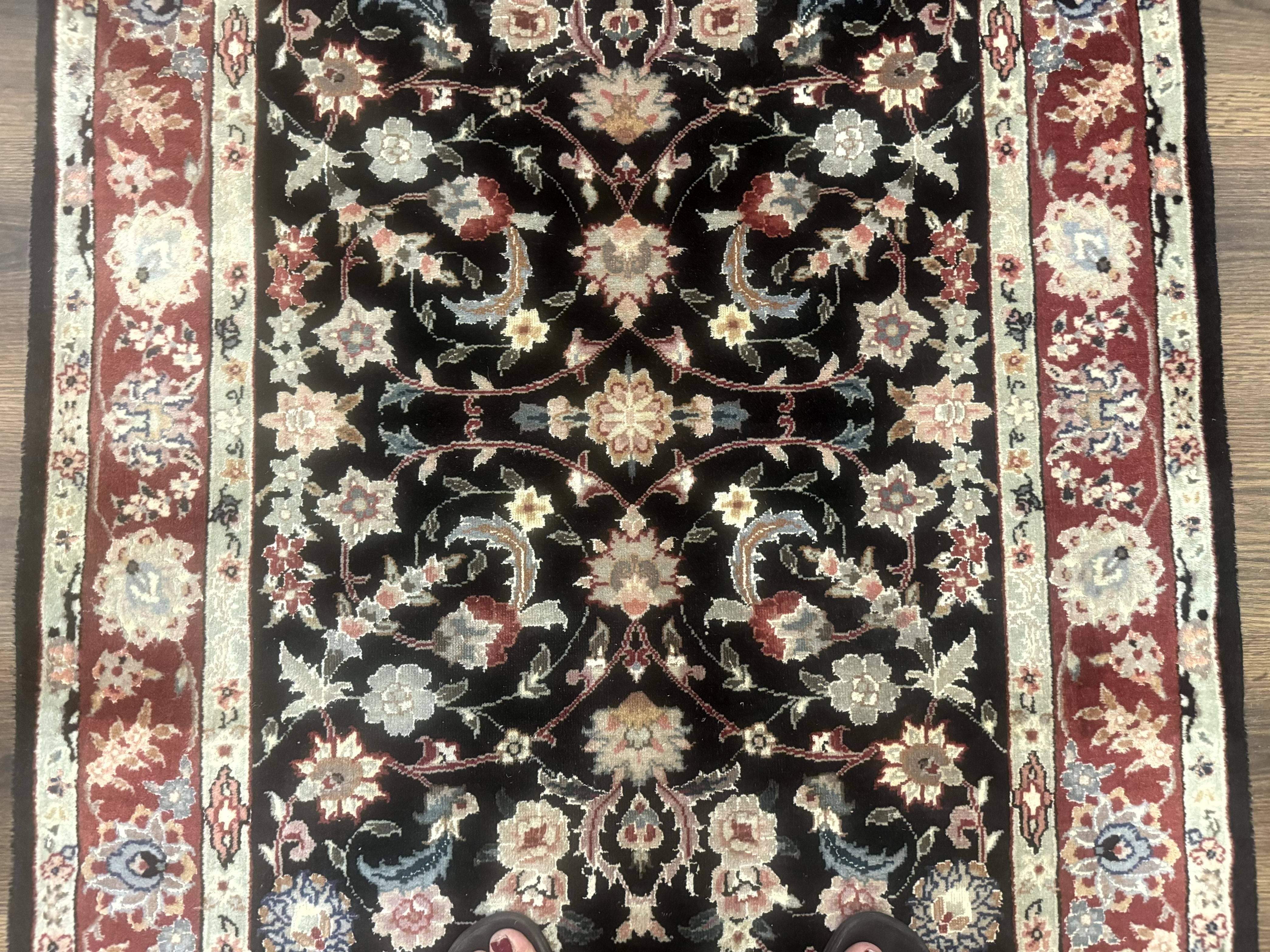 Black Sino Persian Rug 3x5, Wool with Silk Highlights, Floral, Fine 170 KPSI - Jewel Rugs