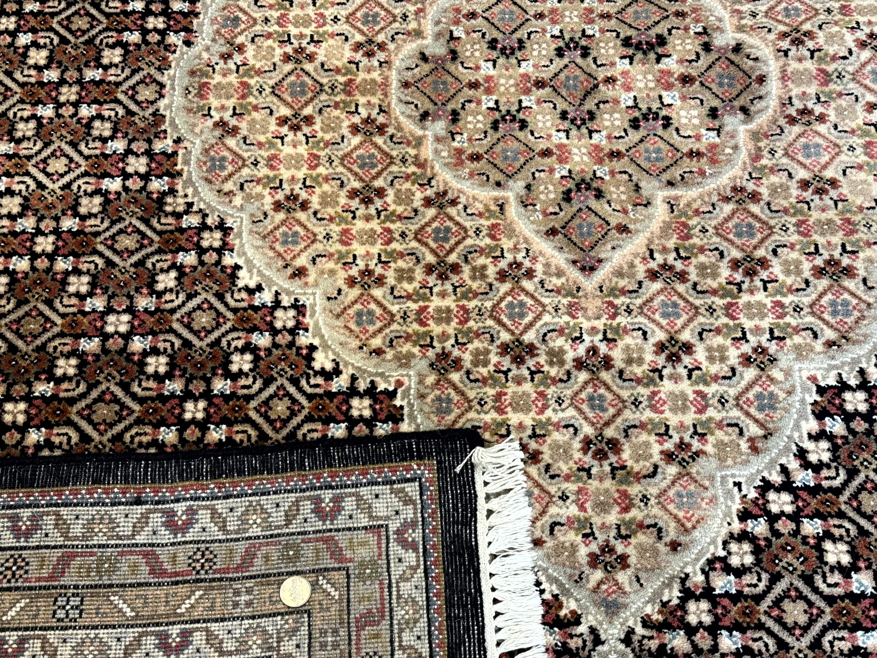 Indo Persian Rug 8x10, Herati Mahi Pattern, Black and Beige Oriental Carpet - Jewel Rugs