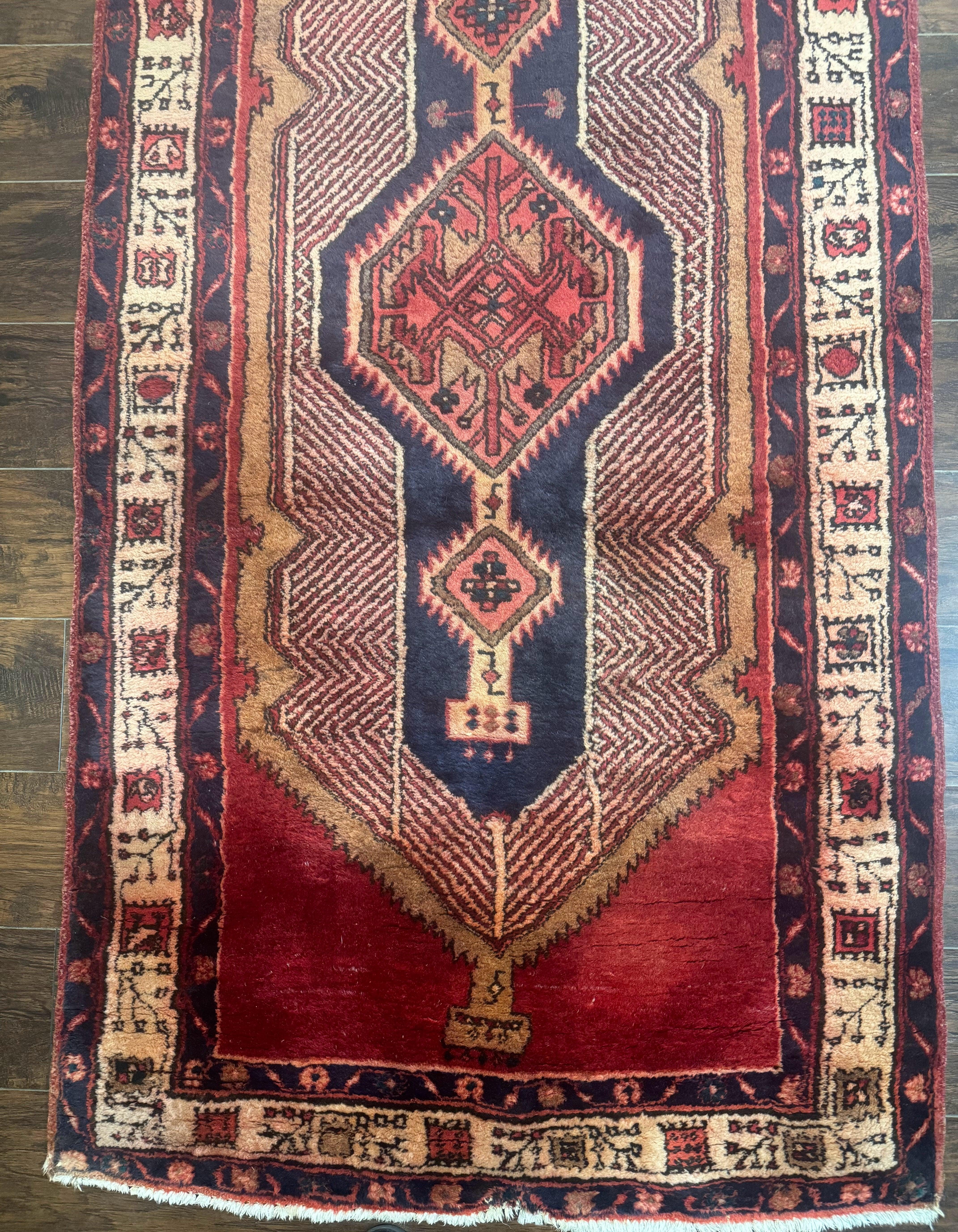 Persian Tribal Runner Rug 3.7 x 13, Red, Geometric Medallions, Sarab Runner, Semi Antique - Jewel Rugs