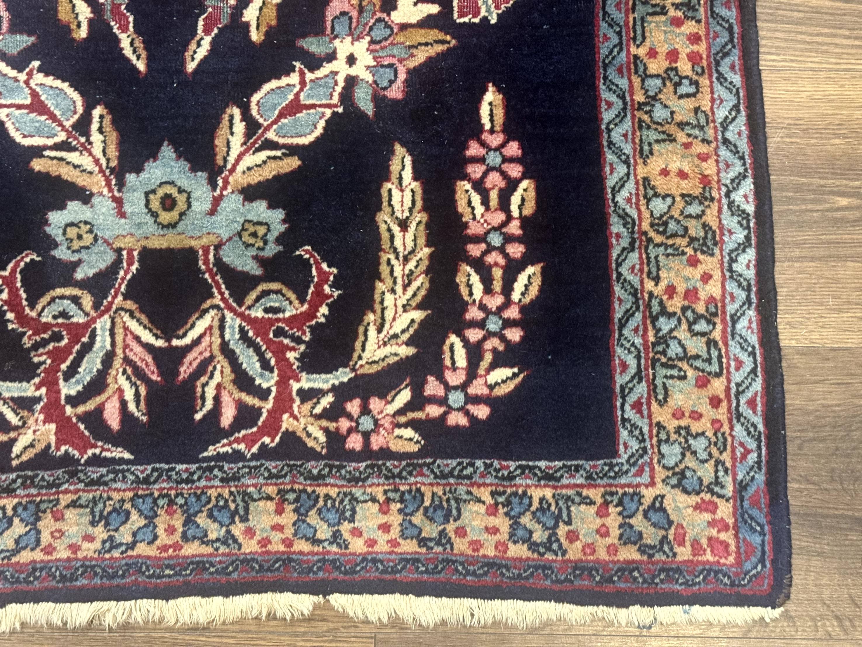 Antique Persian Kerman Rug 2.8 x 4, Navy Blue, Floral - Jewel Rugs