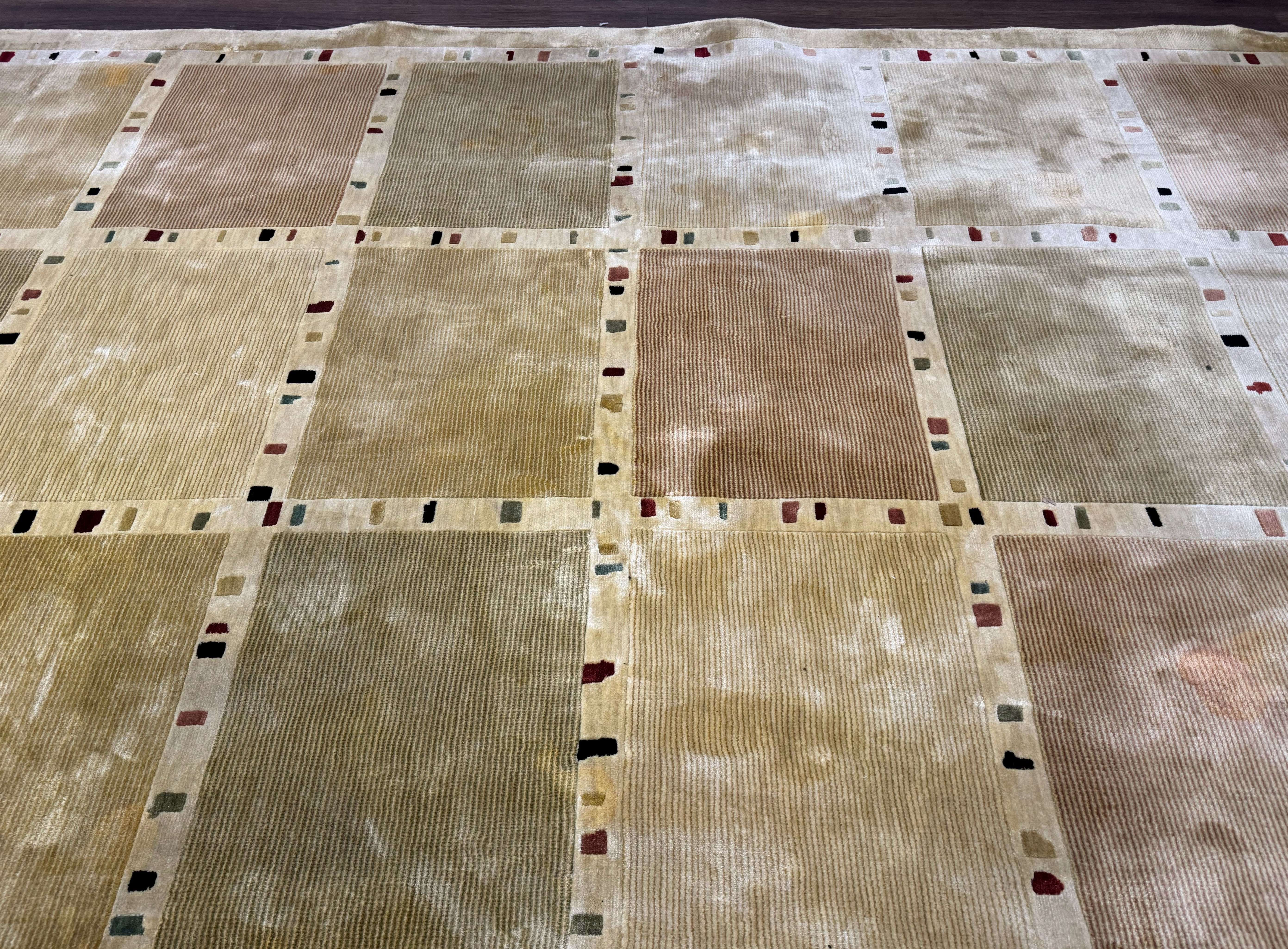 Large Wool Rug 10x13, Panel Design, Modern Contemporary Carpet - Jewel Rugs