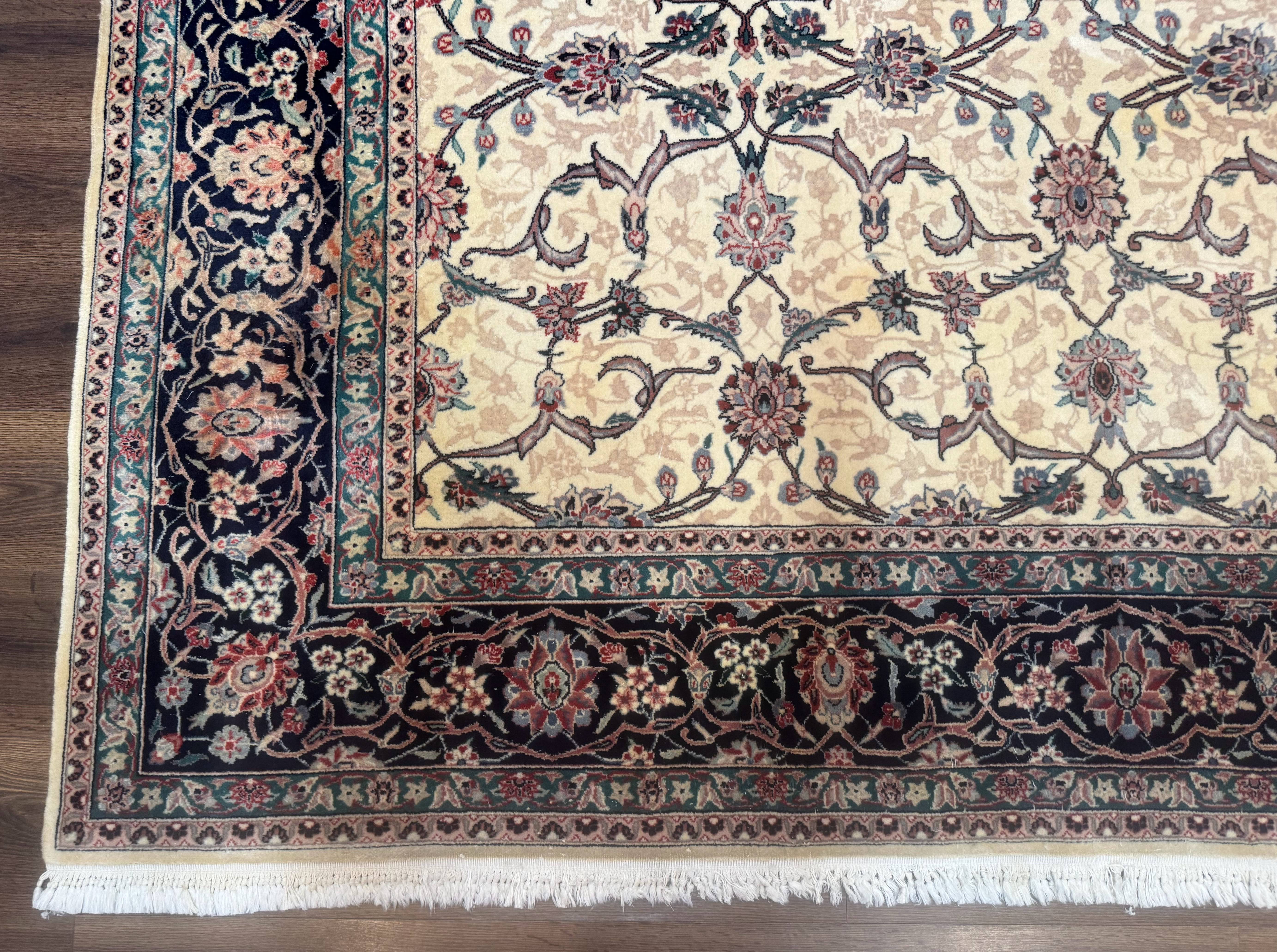 Sino Persian Rug 8x10, Allover Pattern, Beige and Midnight Blue, Wool Oriental Carpet - Jewel Rugs