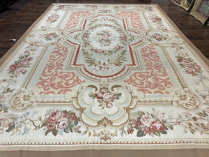 Aubusson Rug 10x14, Wool Handmade Vintage Carpet, Elegant French European Design Rug, Large Room Sized Aubusson Rug, Stark Carpet