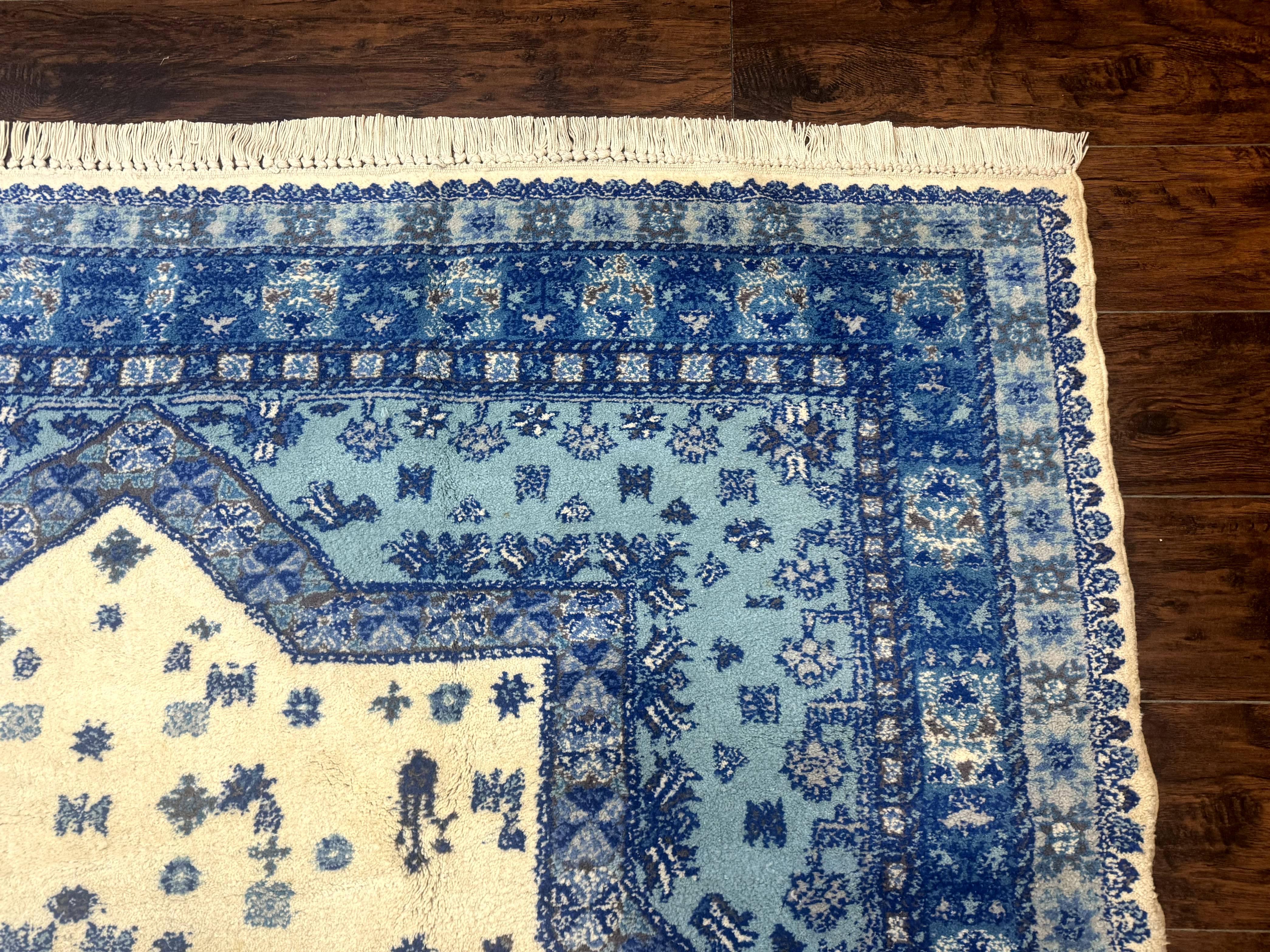 Moroccan Rug 7x10, Geometric Medallion, Blue and Ivory - Jewel Rugs