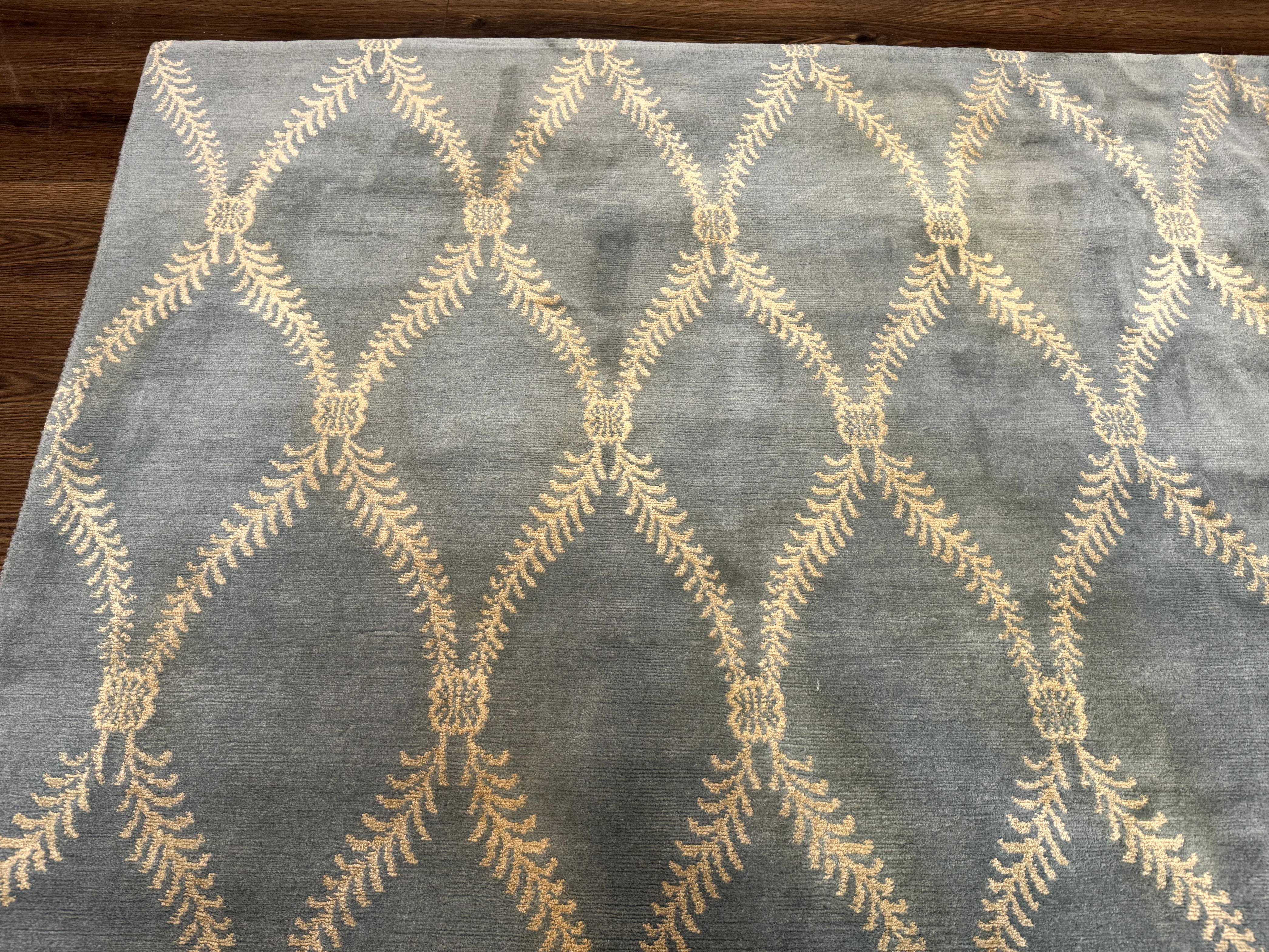 Modern Tibetan Area Rug 10x14 Wool Carpet Light Blue - Jewel Rugs