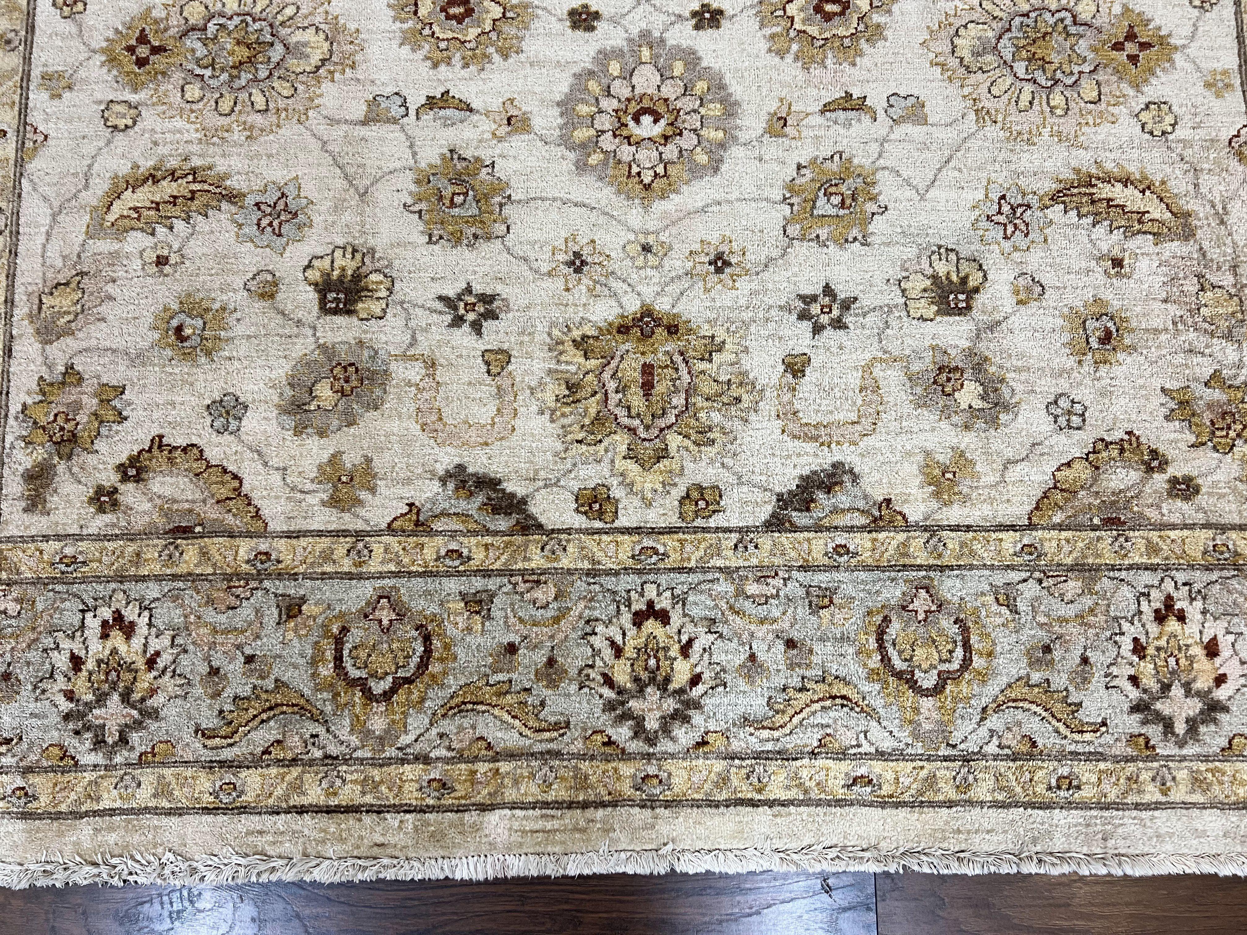 Peshawar Rug 8x10, Oushak Rug 8 x 10 ft, Floral Allover Neutral Colors Handmade Hand Knotted Rug, Farmhouse Rug, Room Sized Vintage Wool Rug - Jewel Rugs