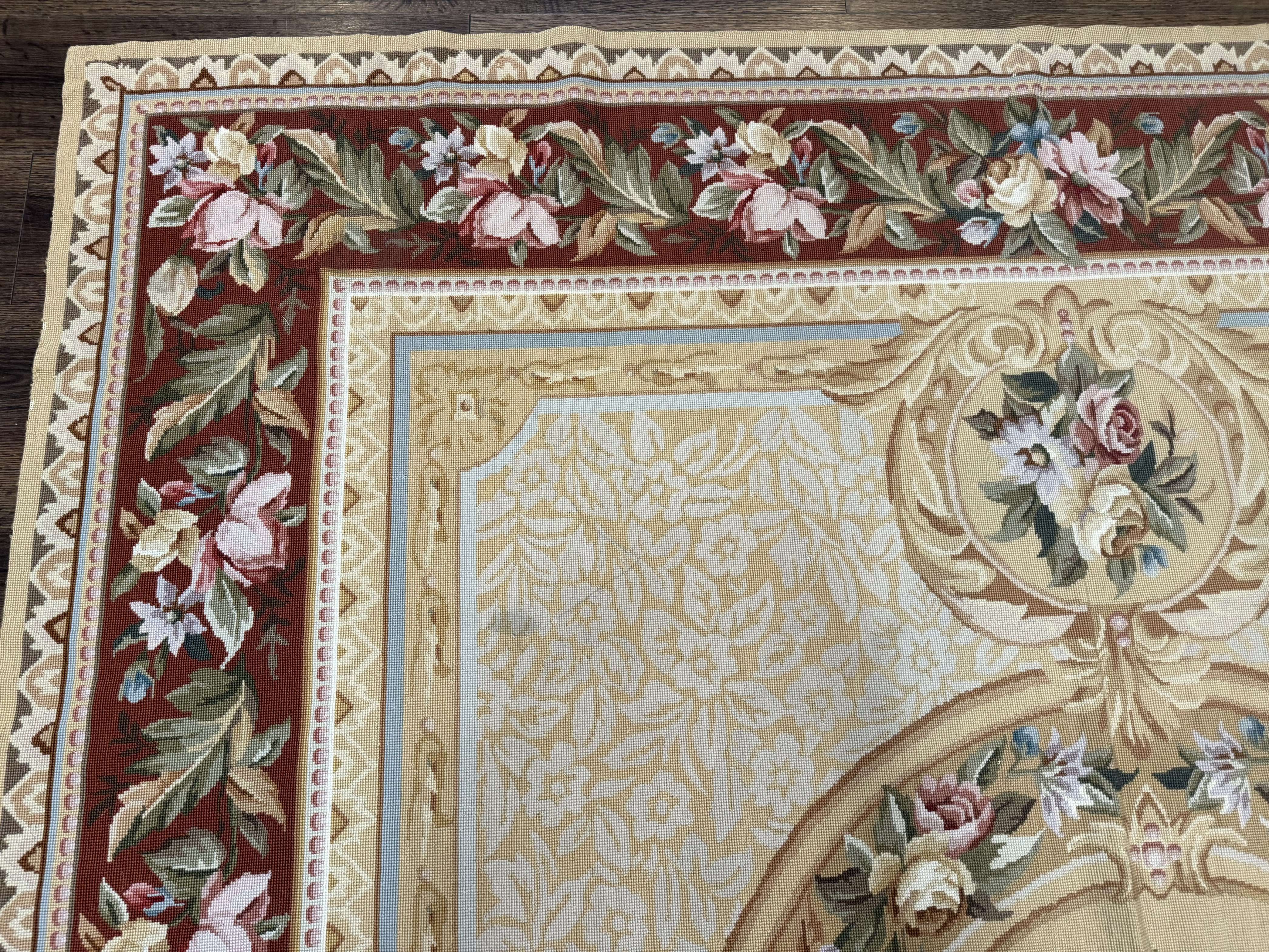 Needlepoint Rug 8x10, Aubusson Savonnerie European Carpet, Floral, Elegant - Jewel Rugs