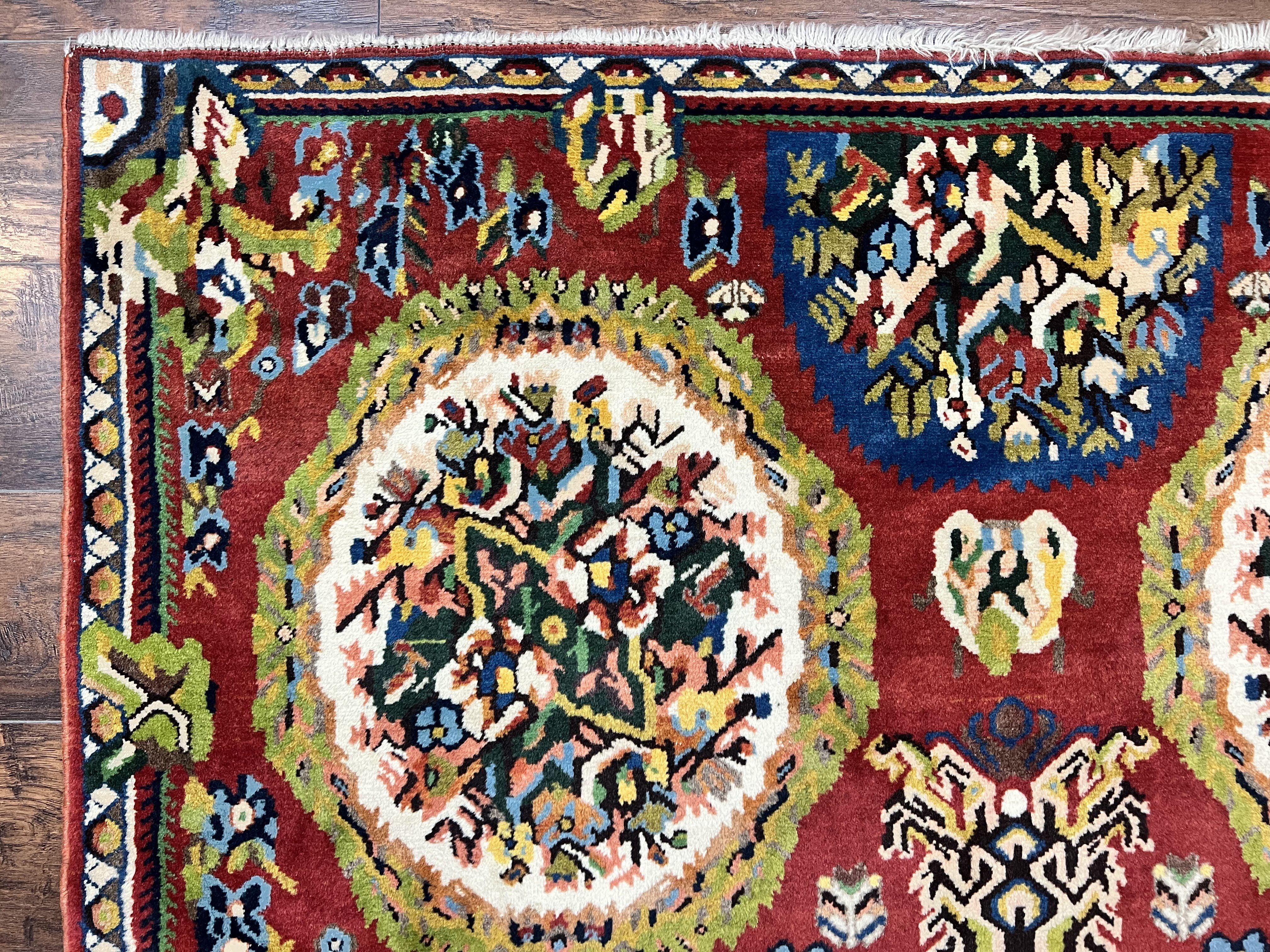 Persian Bakhtiari Rug 5x8, Wool Hand Knotted Antique Carpet, Red, Floral Oriental Rug, 5 x 8 Medium Sized Rug - Jewel Rugs