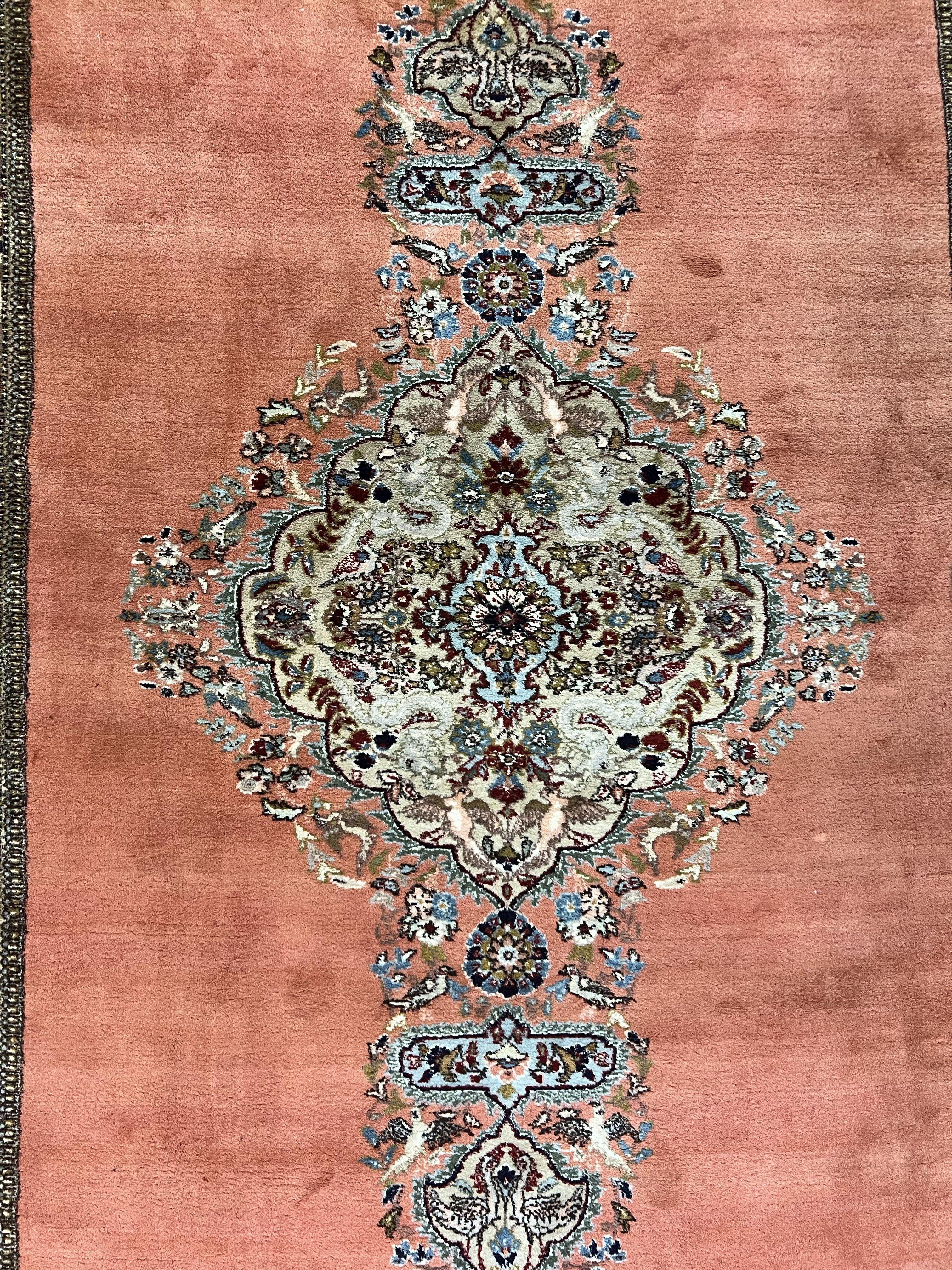 Persian Tabriz Rug 10x13, Wool Hand Knotted Vintage Carpet, Salmon Red & Ivory, Semi Open Field, Birds & Animal Motifs, Large Rug - Jewel Rugs