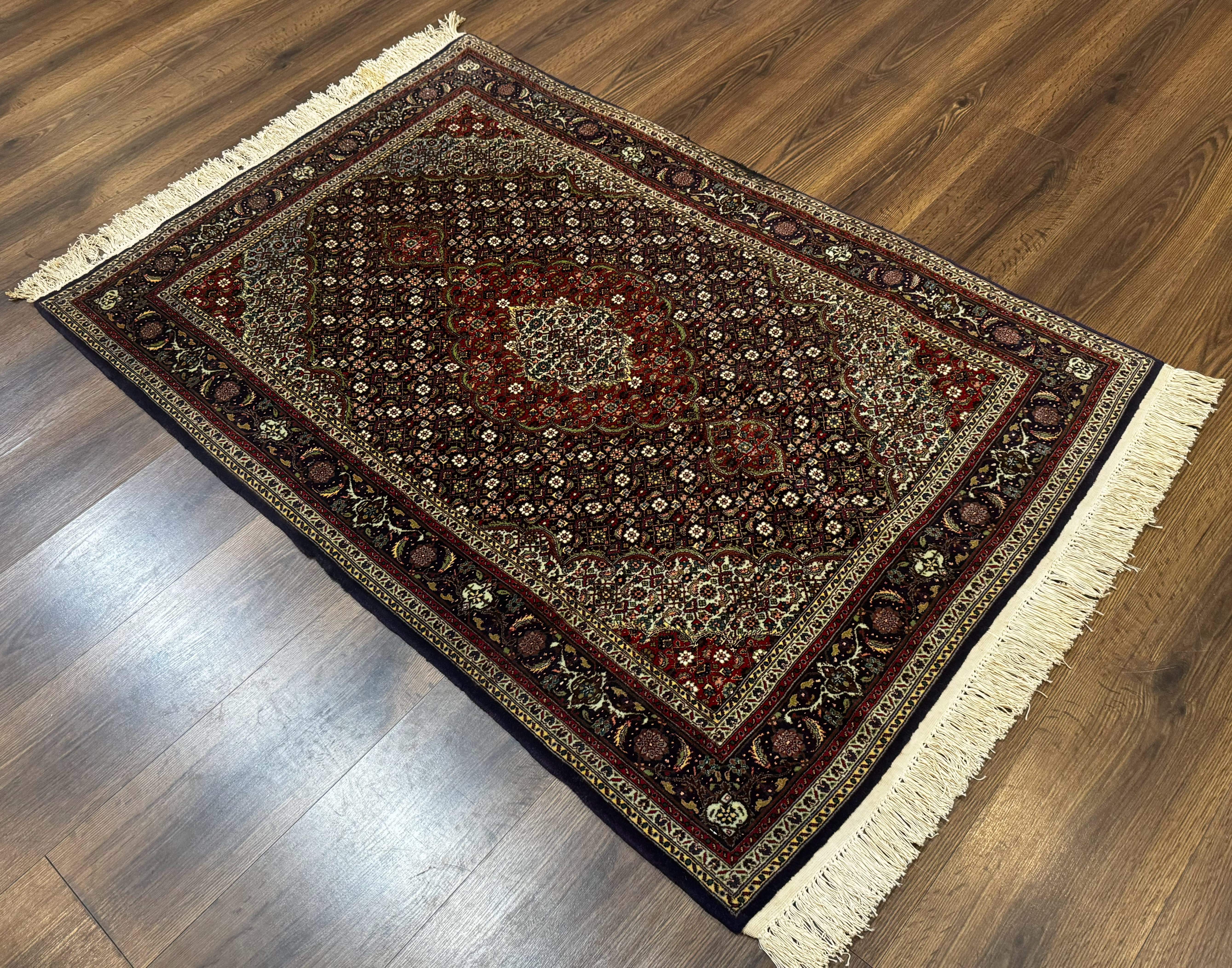 Persian Tabriz Rug 3x5, Wool on Silk Foundation, Very Fine 550 KPSI, Dark Navy Blue - Jewel Rugs