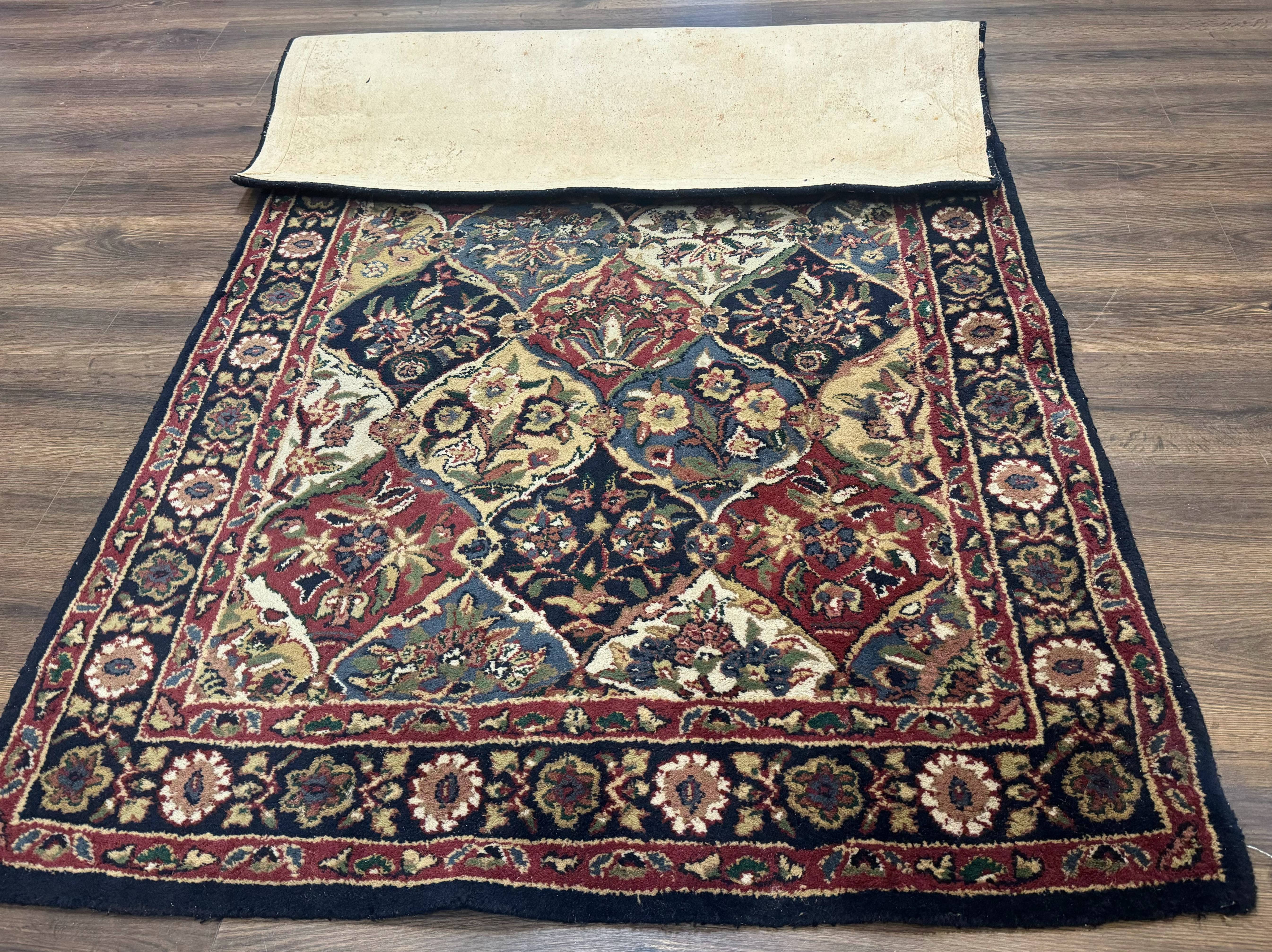 Panel Design Wool Rug 5x8 Multicolor Hand Tufted Vintage Carpet - Jewel Rugs