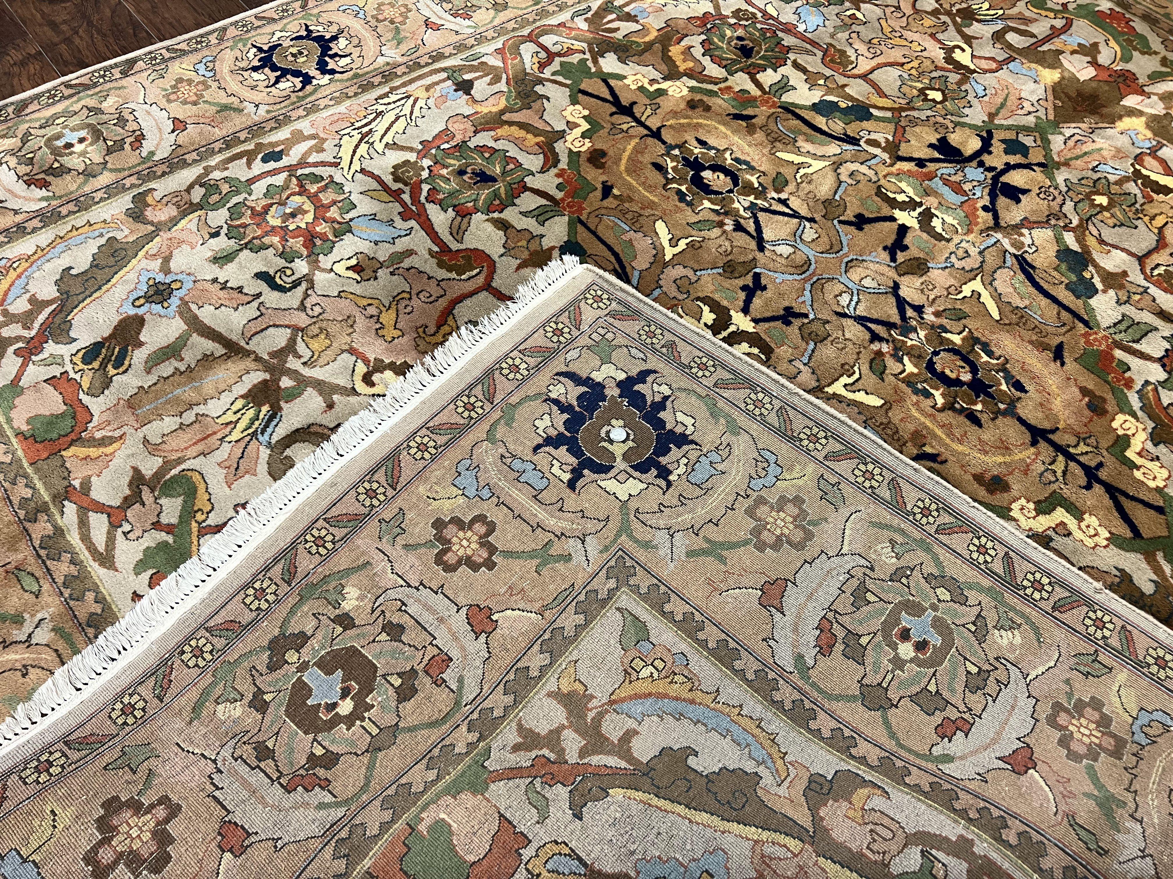 Indian Agra Rug 8x10, Wool Vintage Handmade Carpet, Gray Brown - Jewel Rugs