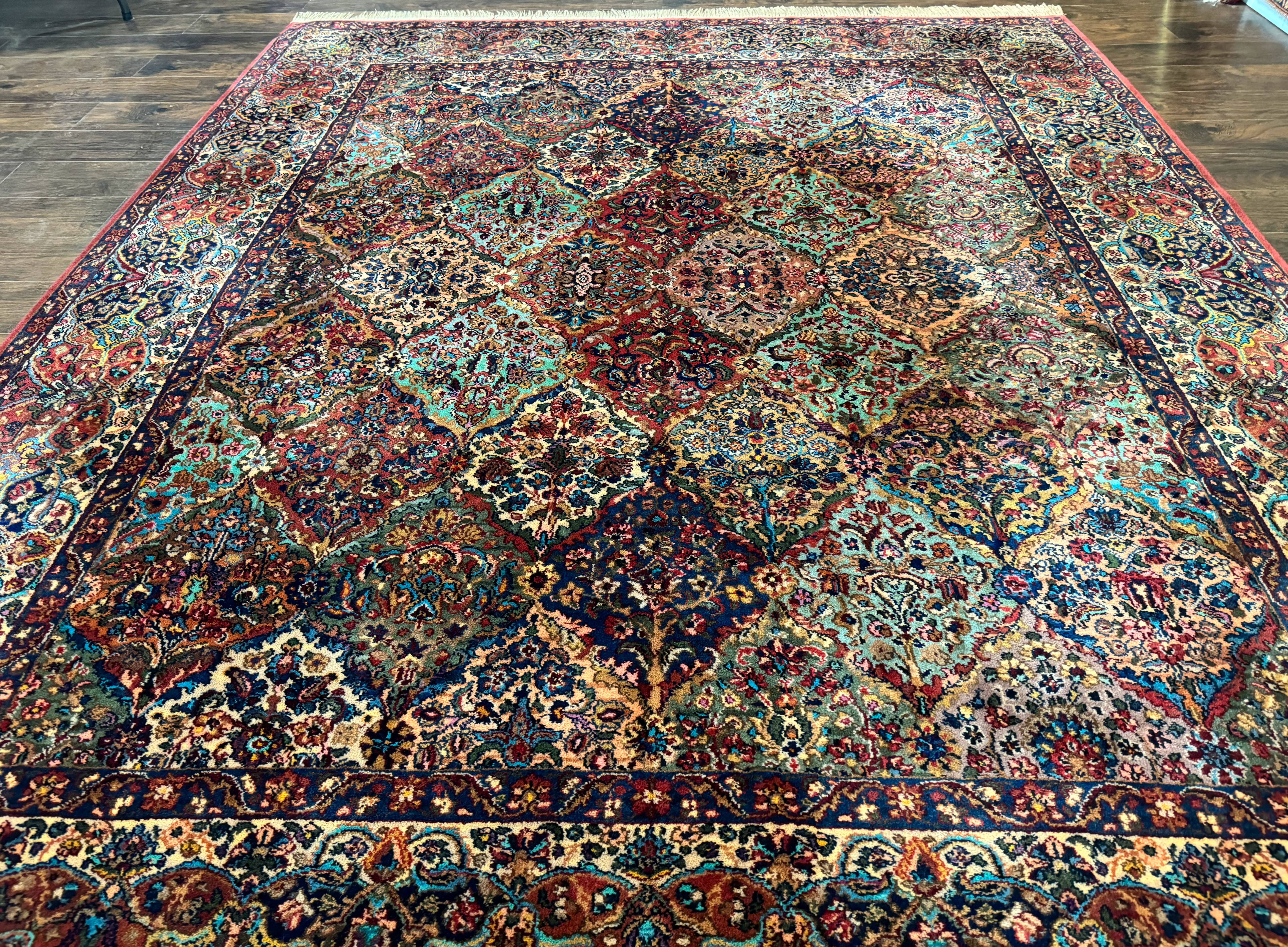 Karastan Rug 8.8 x 10.6, Multicolor Panel Kirman Rug #717, Original 700 Series, Vintage, 100% Wool Pile - Jewel Rugs