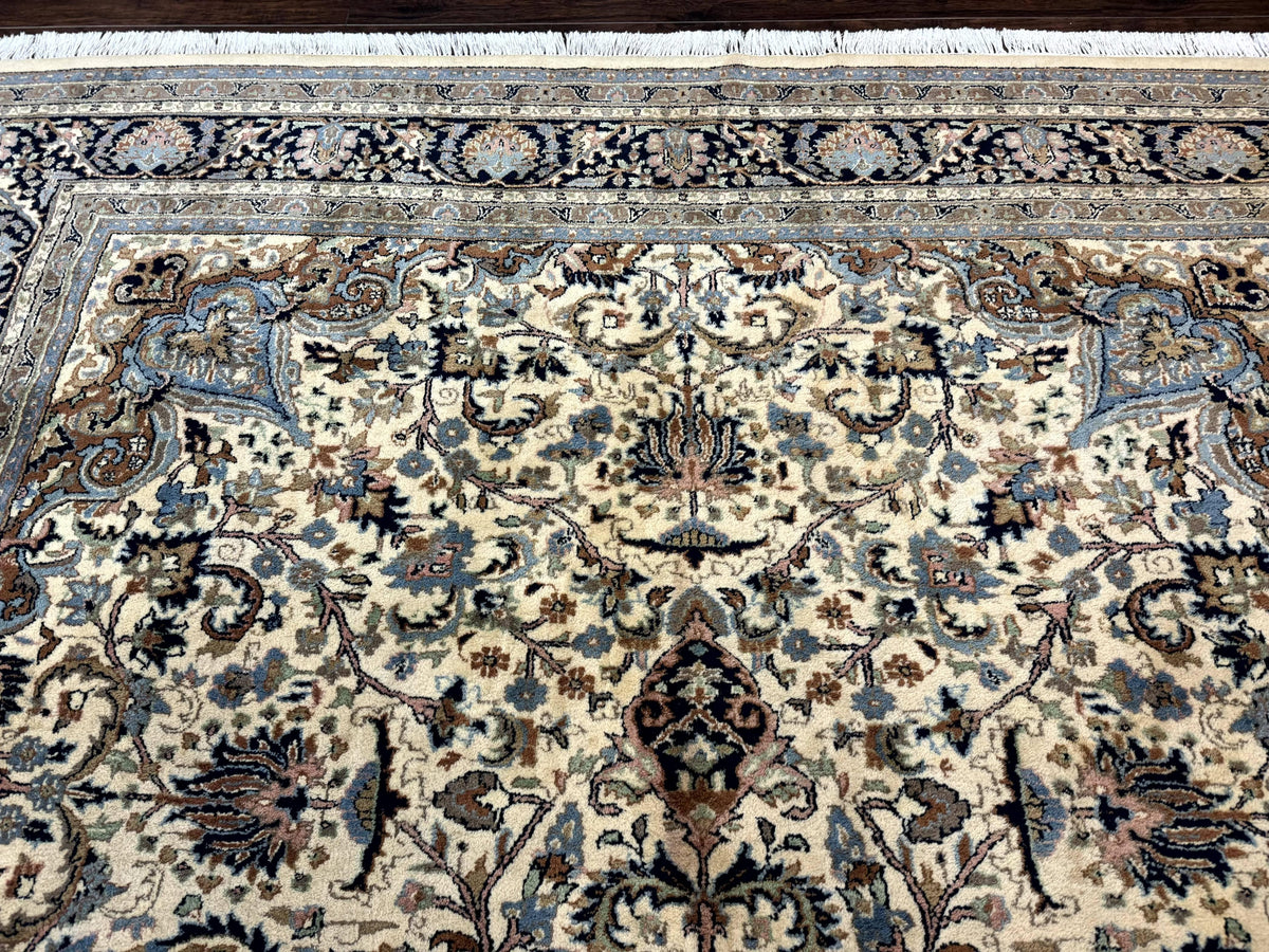 Indo Persian Rug 8x11, Cream, Floral, Handmade Vintage Wool Traditiona ...