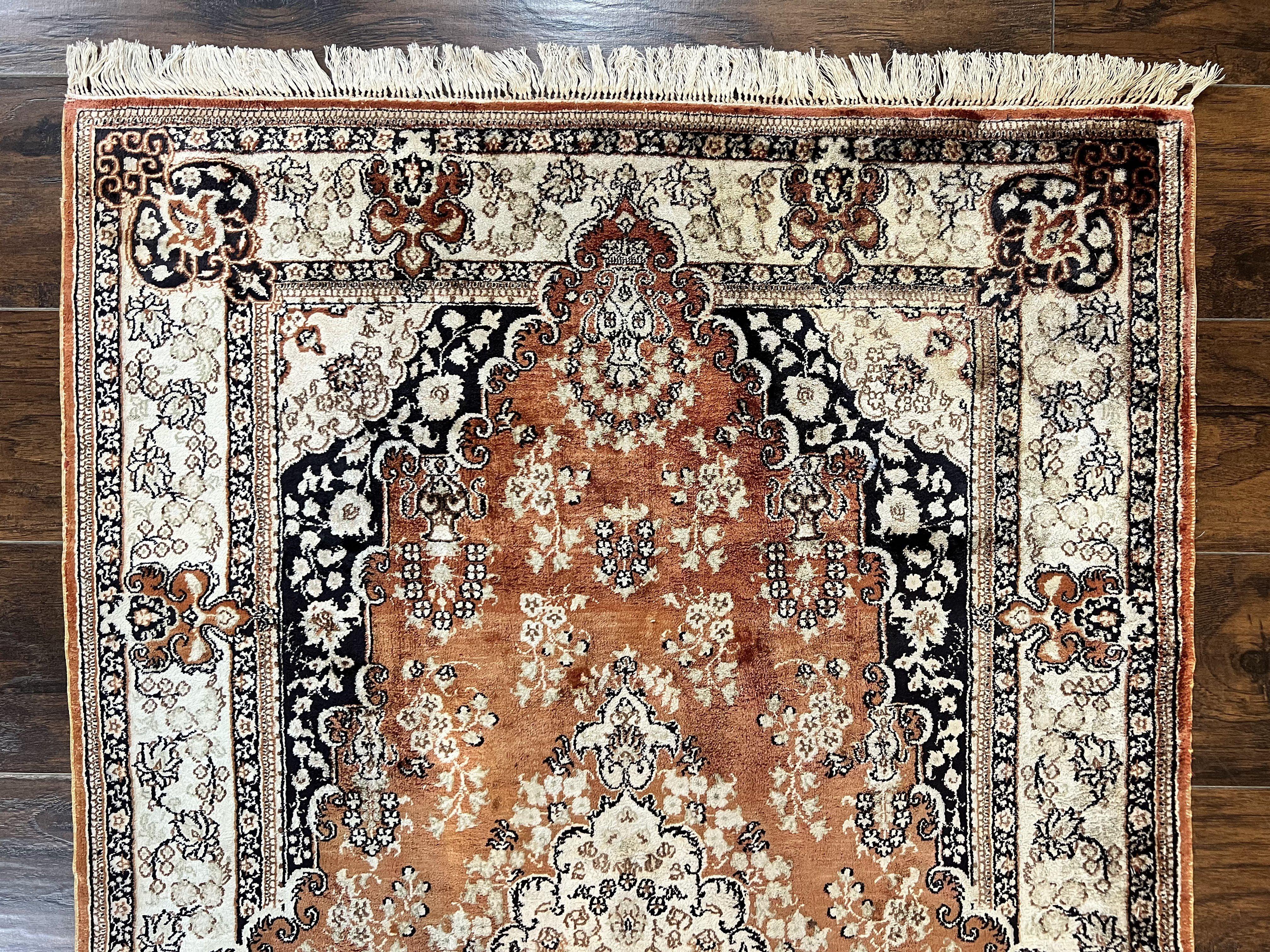 Turkish Silk Rug 3x5, Very Fine 400 KPSI, Floral Medallion, Handmade Hand Knotted Silk on Silk Oriental Carpet - Jewel Rugs