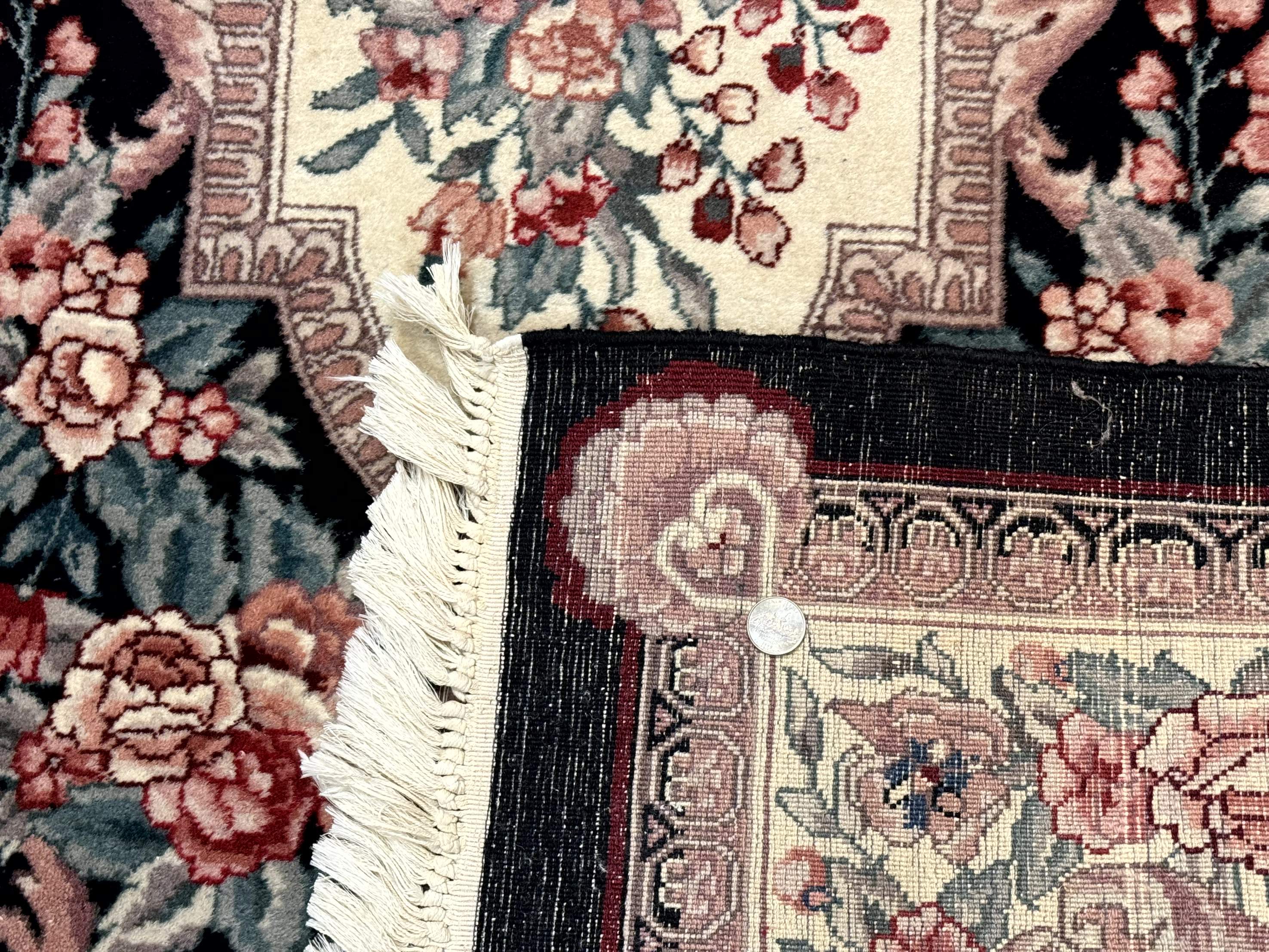 Aubusson Rug 4x6, Elegant European Floral Design, Black and Ivory, Fine 200 KPSI - Jewel Rugs