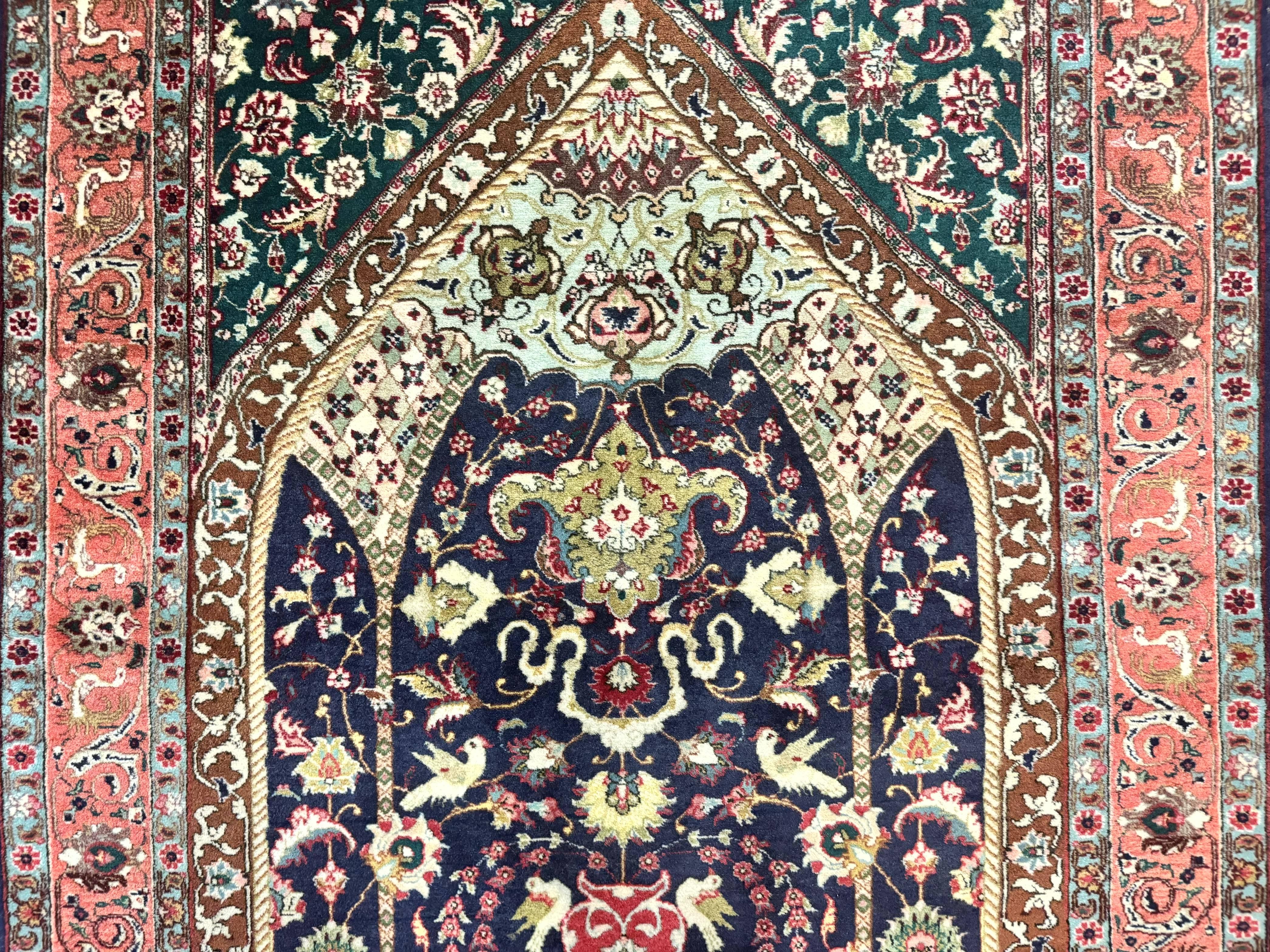 Persian Tabriz Rug 3x4, Navy Blue, Birds, Floral, Prayer Rug, Handmade Wool Rug, Finely Hand Knotted 325 KPSI - Jewel Rugs