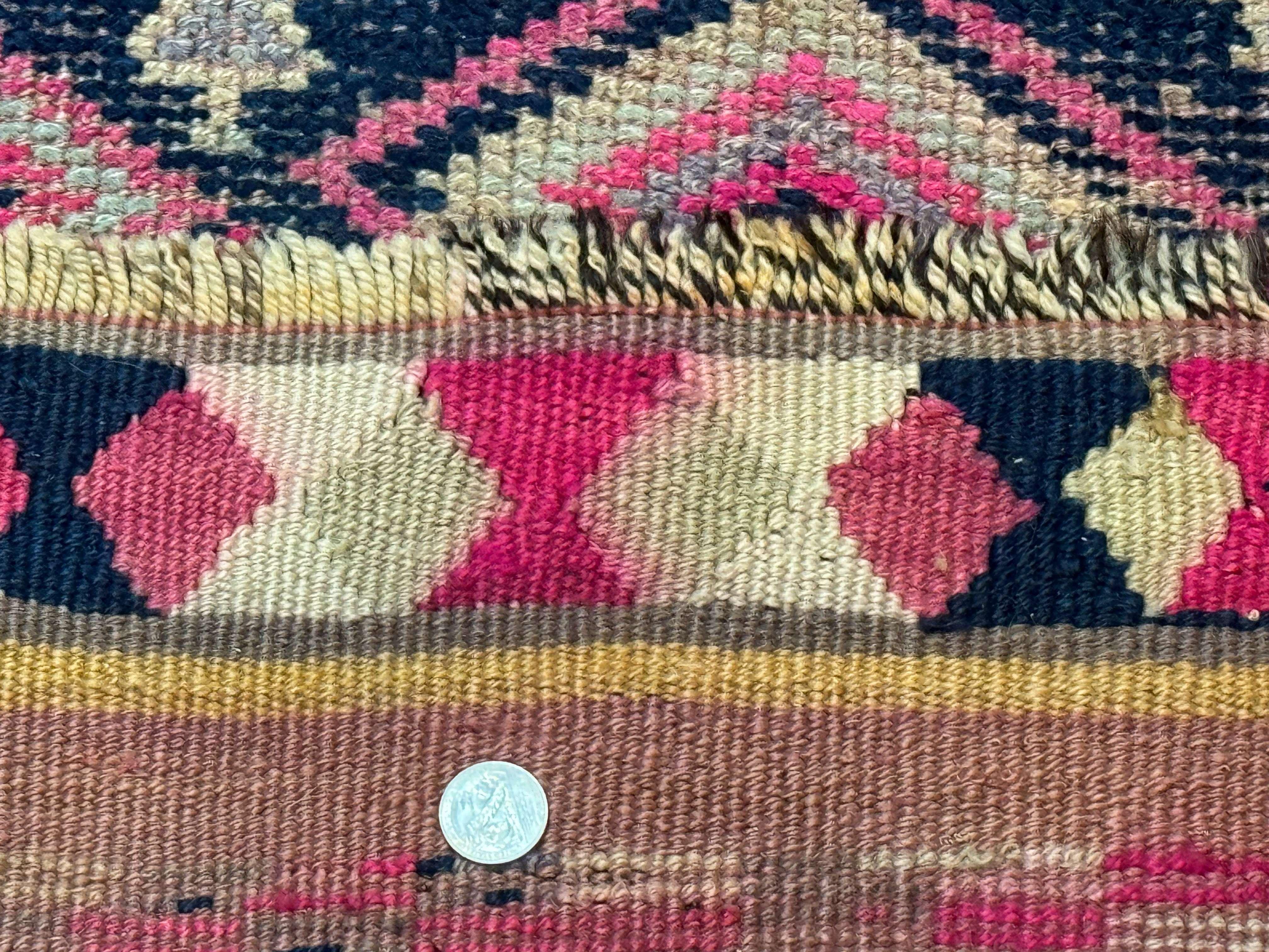 Turkish Runner Rug 3x10, Pink and Navy Blue, Bohemian Runner for Hallway or Kitchen, Vintage, Geometric, Tribal - Jewel Rugs
