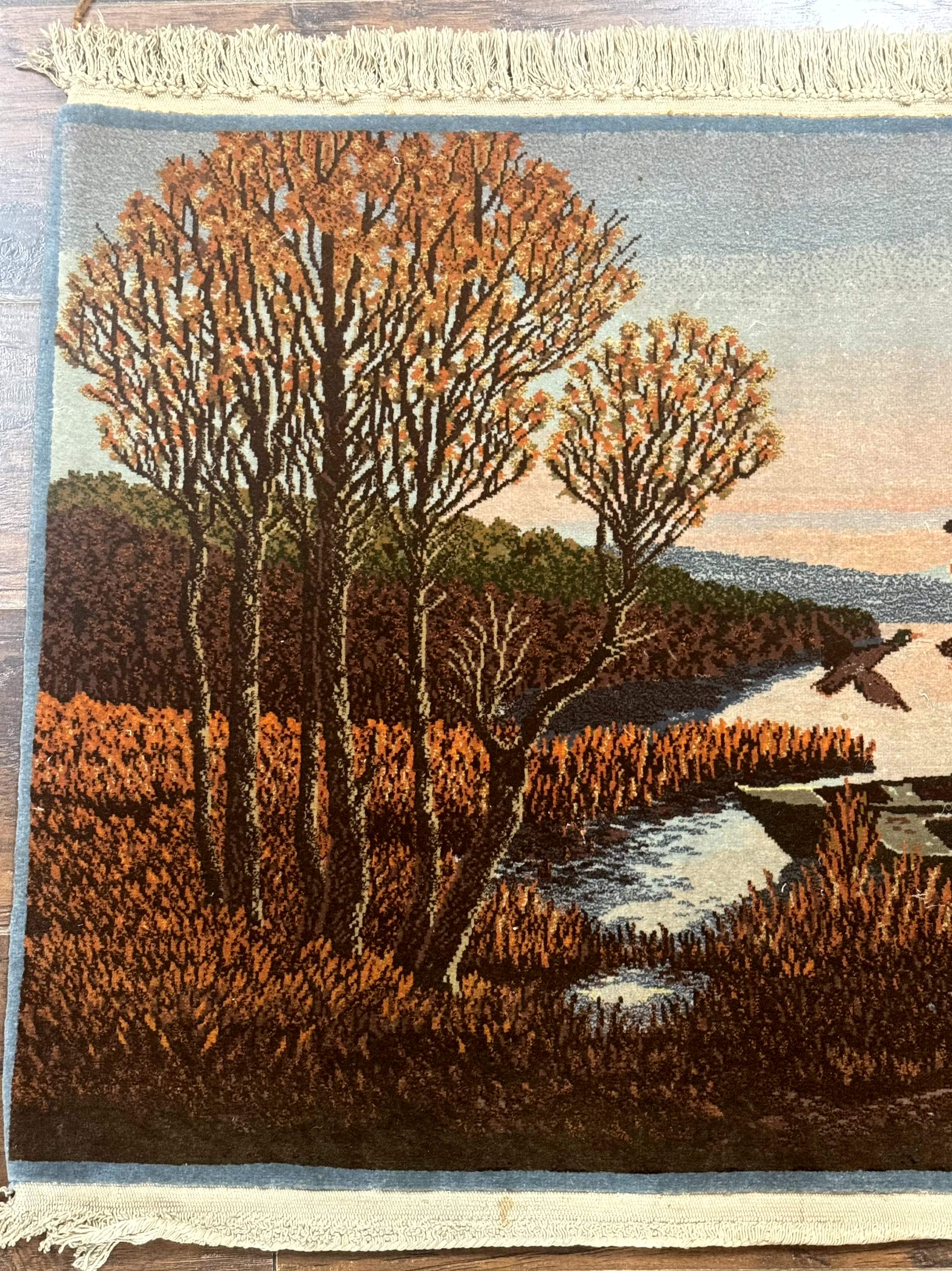 Persian Tabriz Pictorial Rug 3x2, Wall Hanging Rug, Nature Scene, Boats, Fine 330 KPSI, Kork Wool - Jewel Rugs