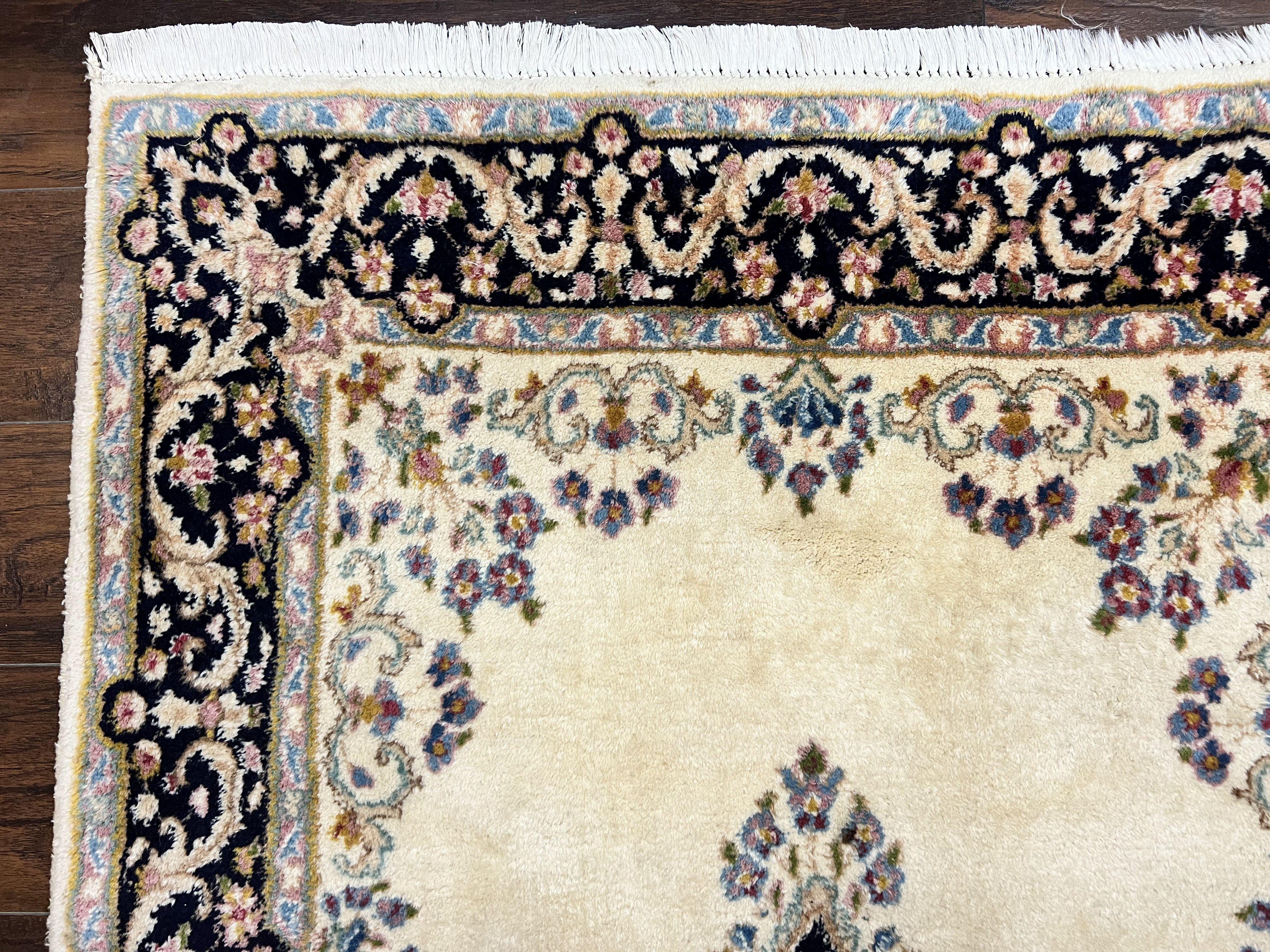 Persian Kirman Rug 4x7, Wool Hand Knotted Antique Carpet, Beige, Semi Open Field Medallion Rug, Traditional Handmade Oriental Rug - Jewel Rugs