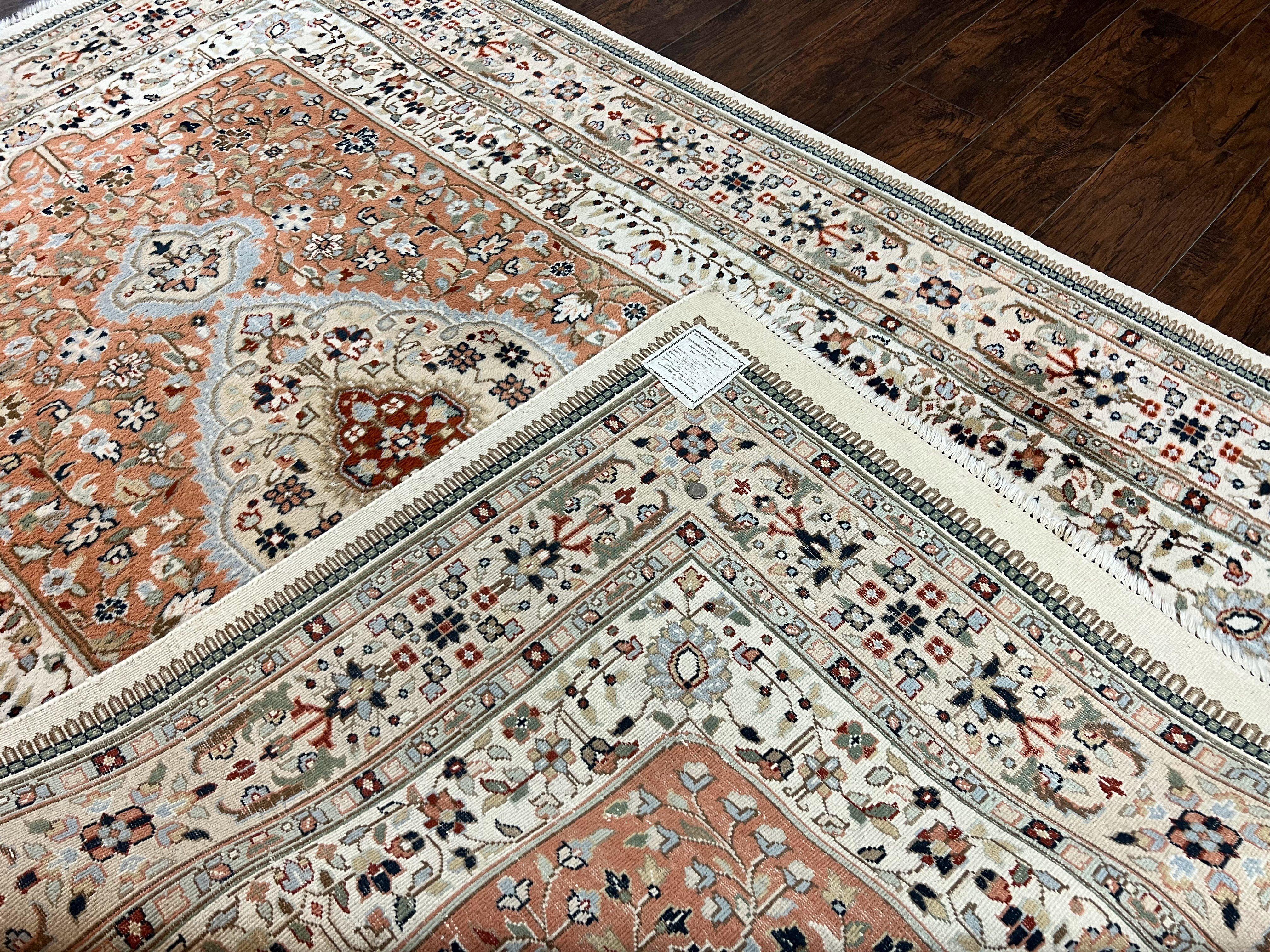 Indo Persian Rug 6x9, Wool Hand Knotted Vintage Carpet, Salmon