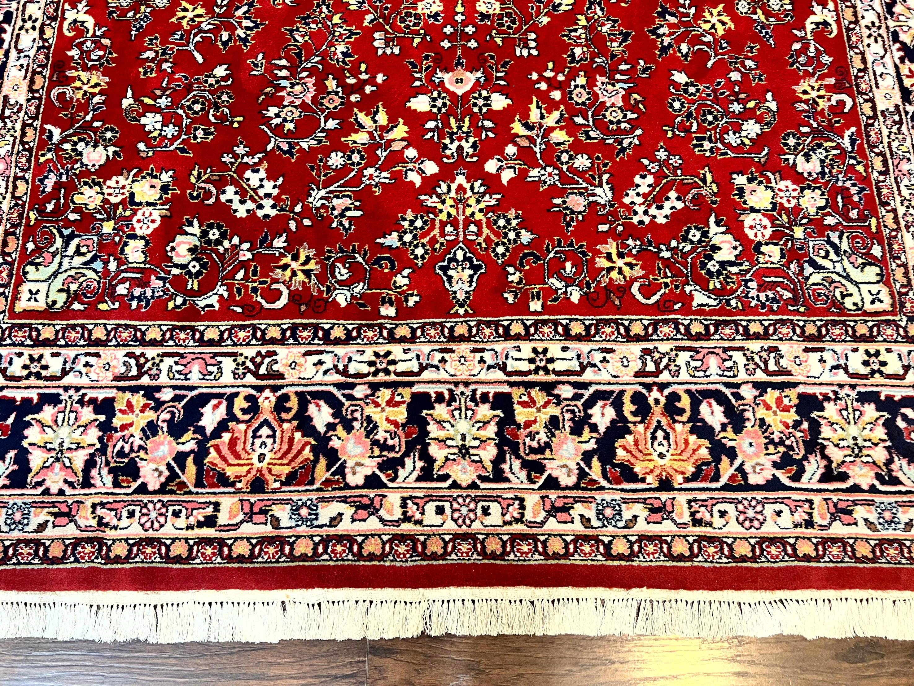 Indo Persian Sarouk Rug 8x10, Red, Floral Allover, Handmade Vintage Wool Carpet, Traditional Rug - Jewel Rugs
