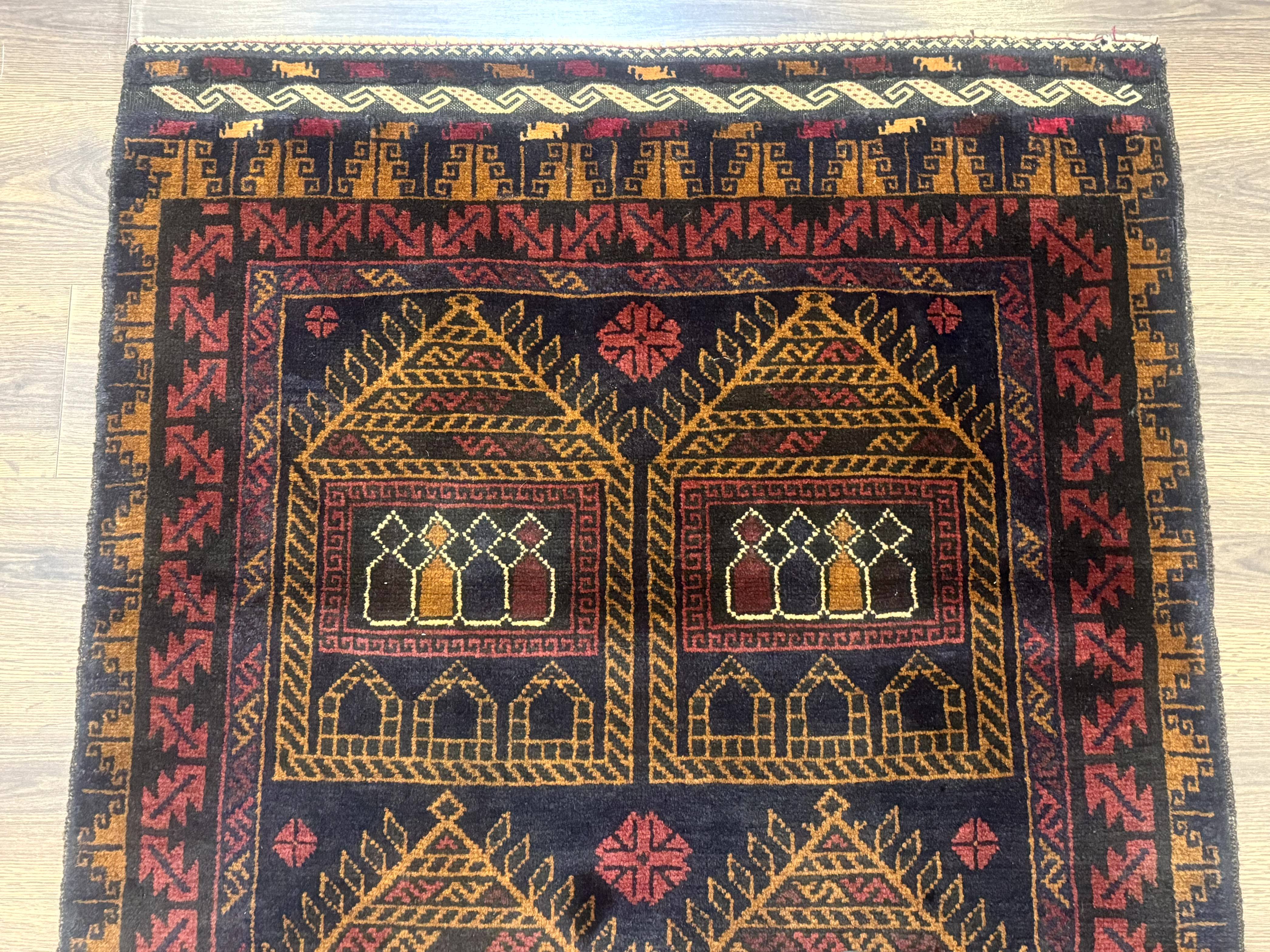 Afghan Rug 3x7, Navy Blue, Tribal Rug, Balouch Carpet, New - Jewel Rugs