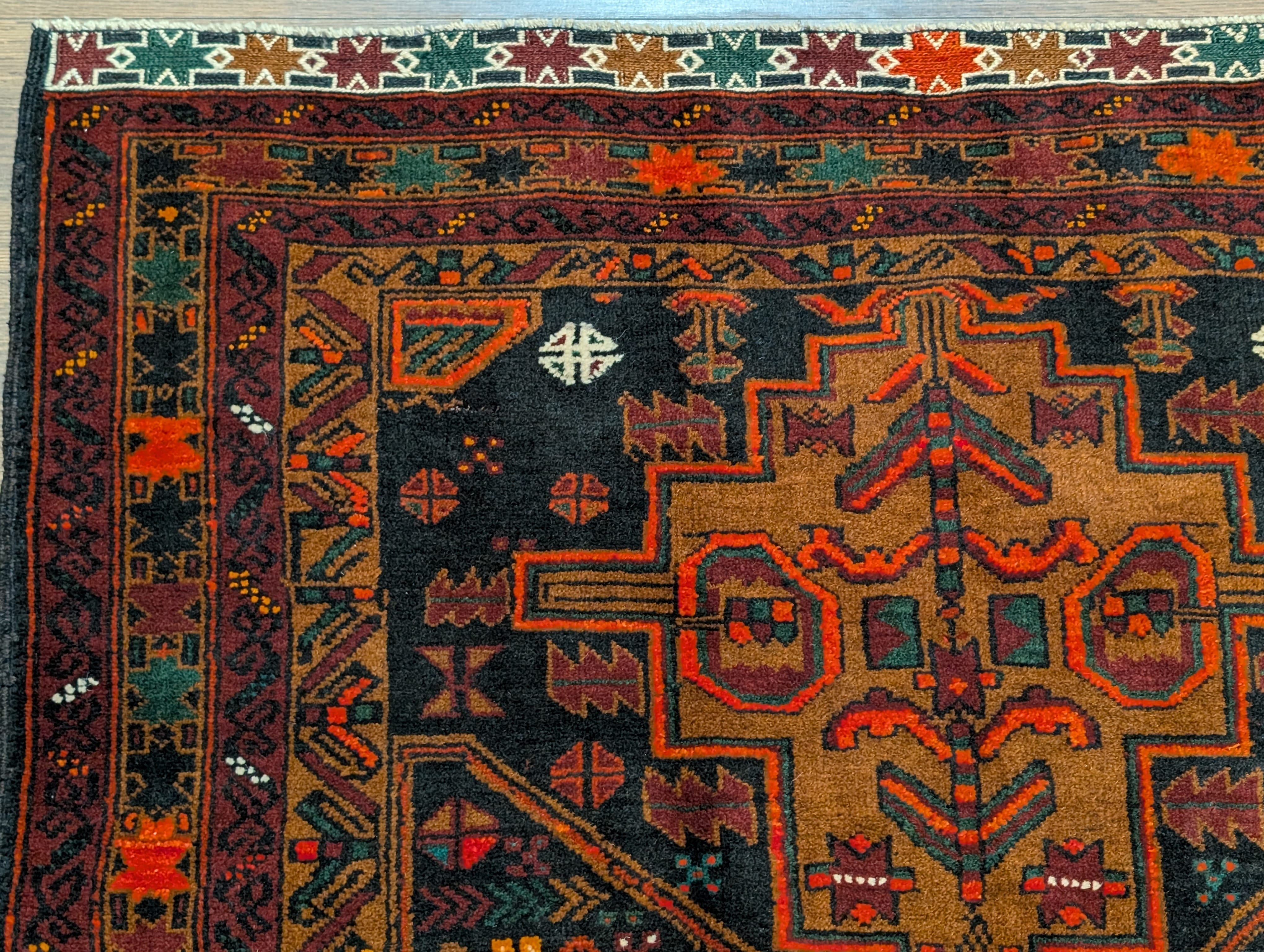 Afghan Baluch Rug 4x6, Tribal, Geometric, Unique Colors, Triple Medallions, Wool, New - Jewel Rugs