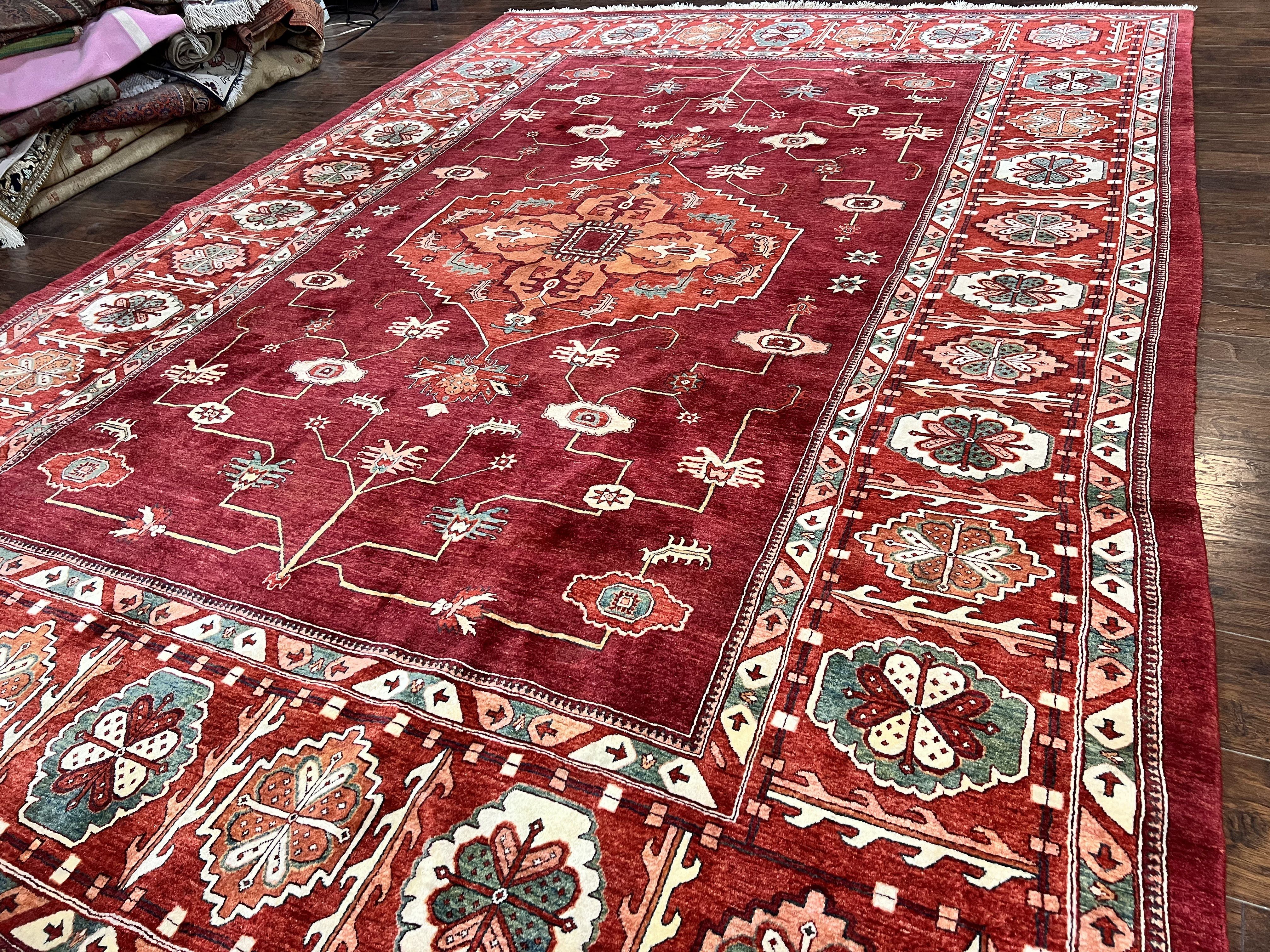 Persian Bidjar Rug 9x13, Wool Hand Knotted Vintage Carpet, Red Oriental Rug, Handmade Rug, Large 9 x 13 Room Size Rug - Jewel Rugs