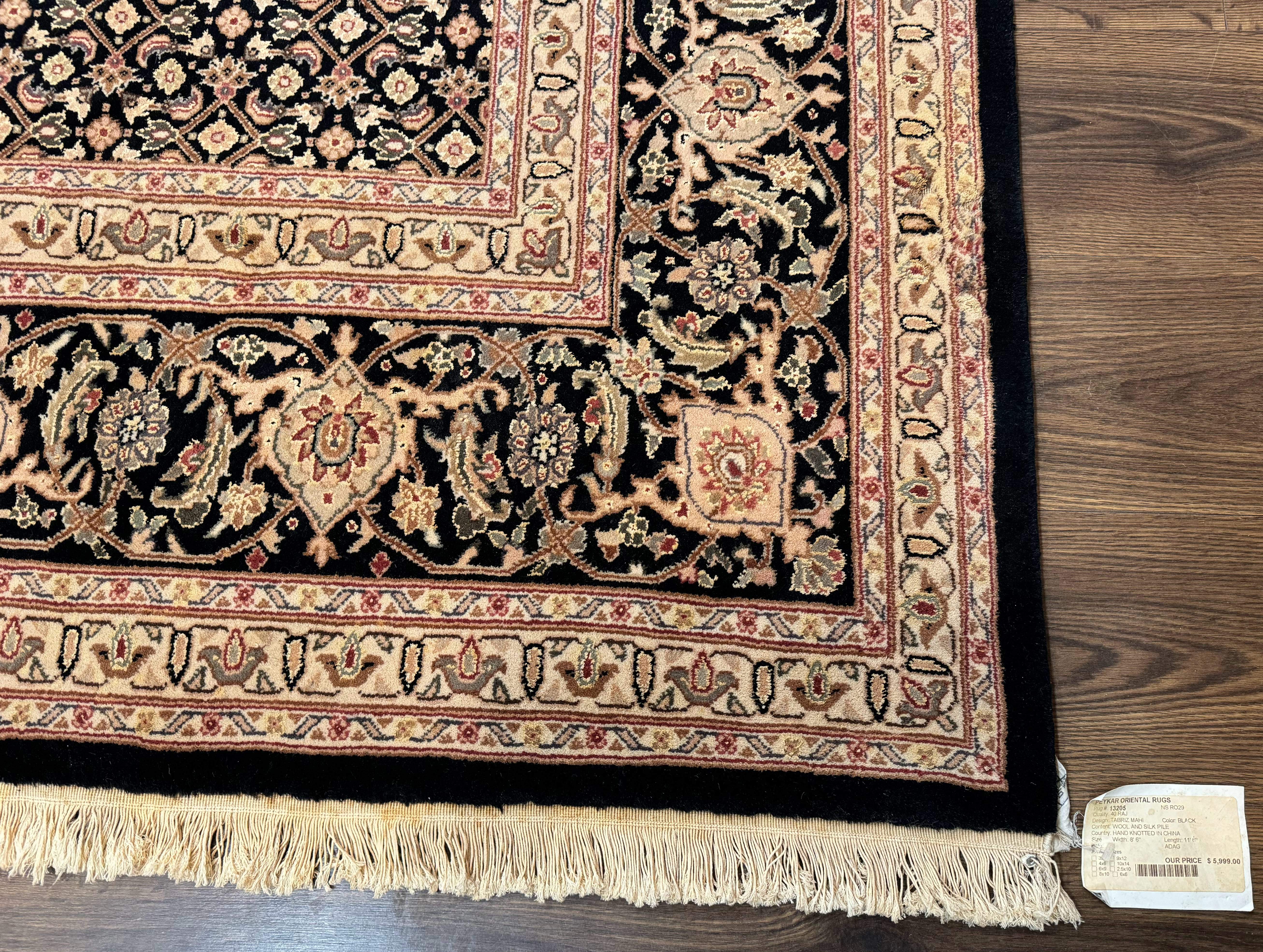 Sino Persian Mahi Rug 9x12, Wool and Silk, Black - Jewel Rugs